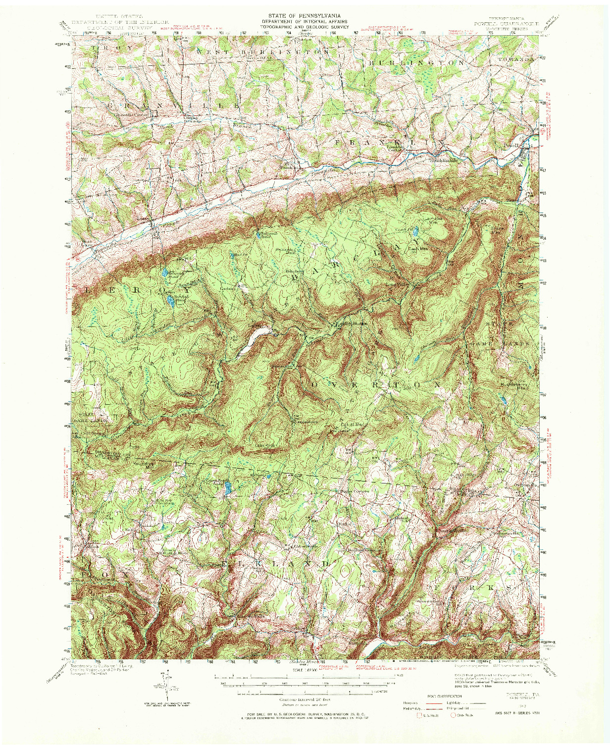 USGS 1:62500-SCALE QUADRANGLE FOR POWELL, PA 1943