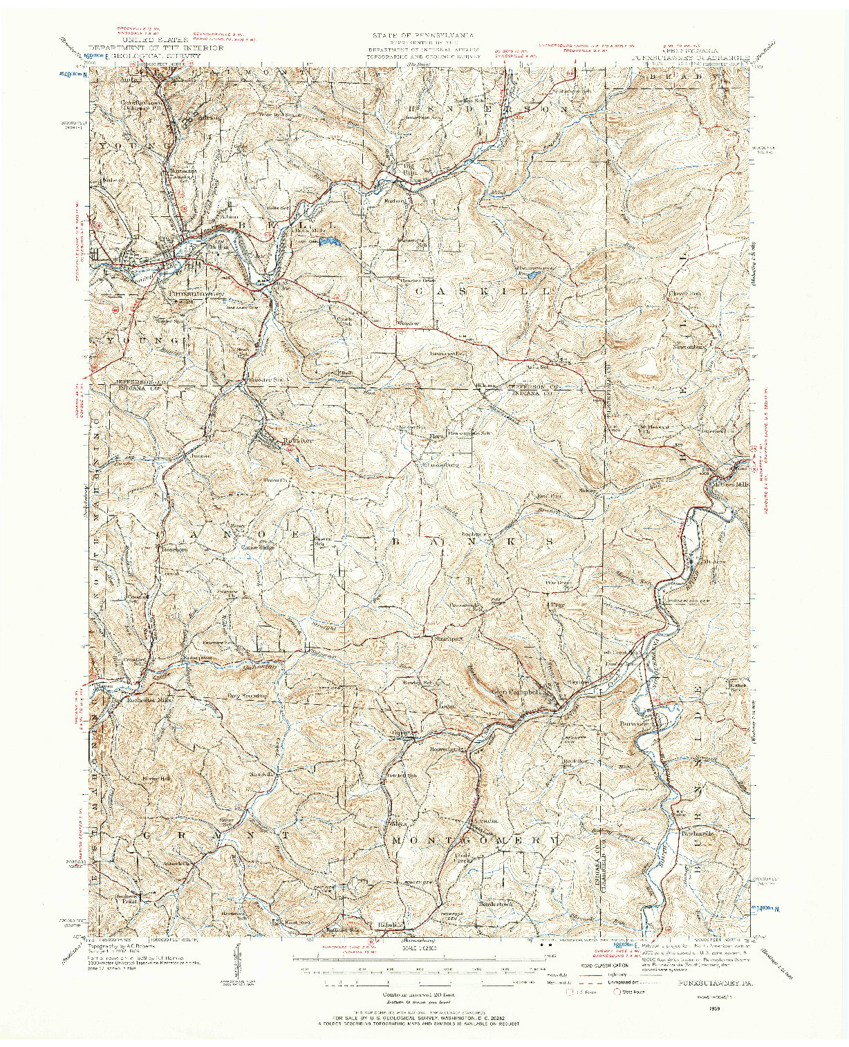 USGS 1:62500-SCALE QUADRANGLE FOR PUNXSUTAWNEY, PA 1939