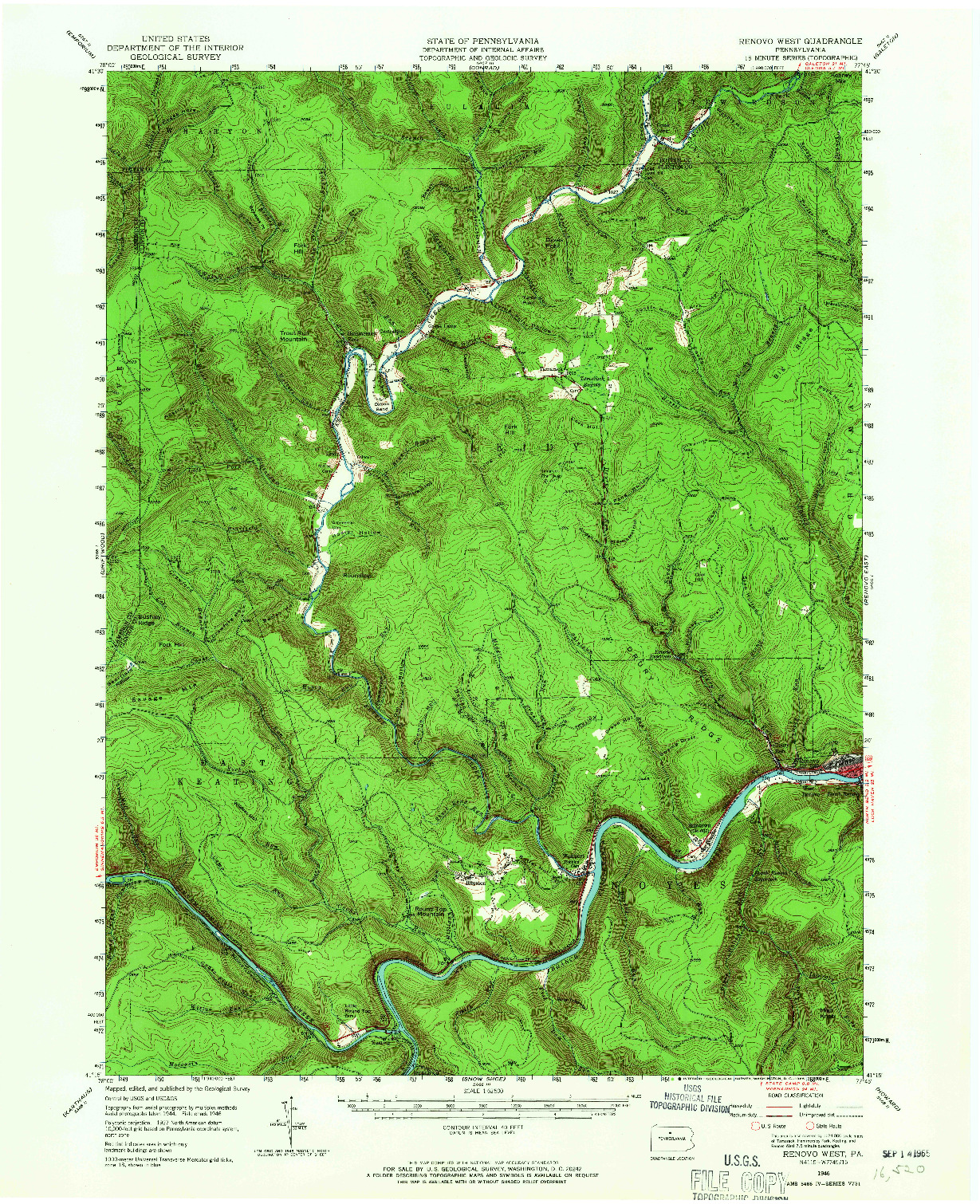 USGS 1:62500-SCALE QUADRANGLE FOR RENOVO WEST, PA 1946