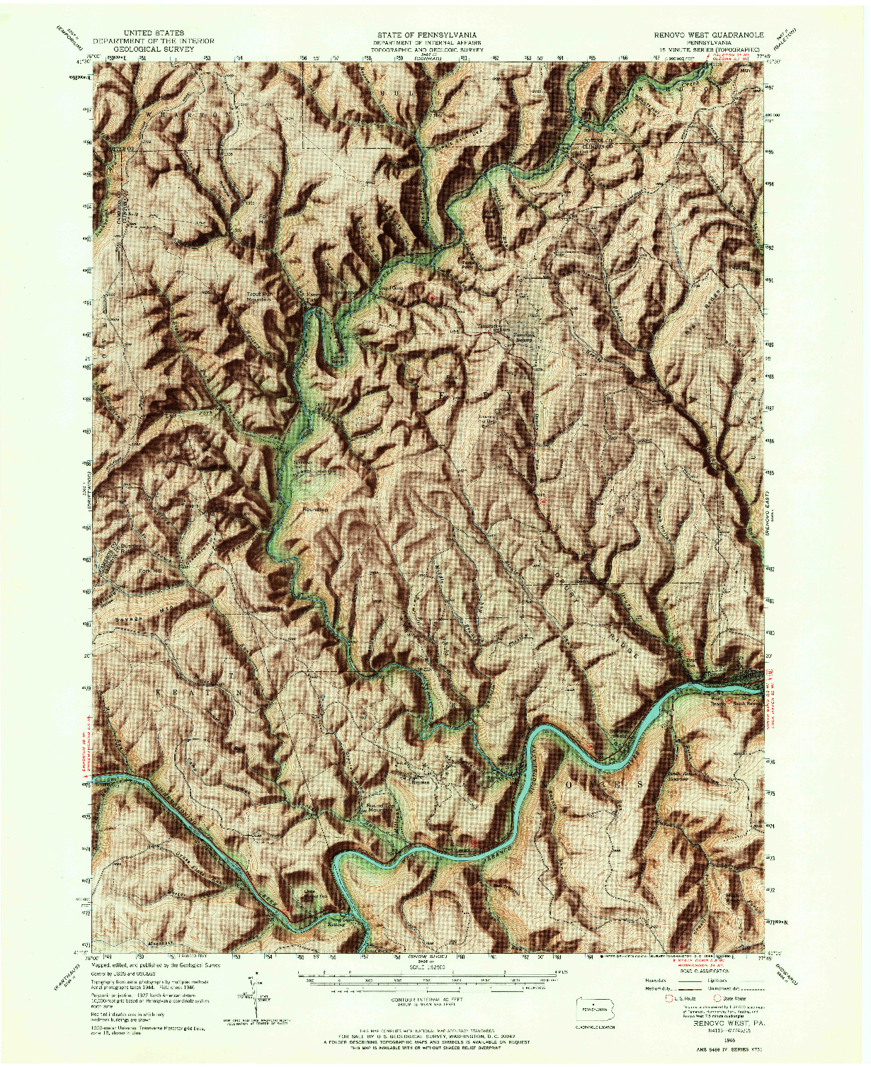 USGS 1:62500-SCALE QUADRANGLE FOR RENOVO WEST, PA 1946