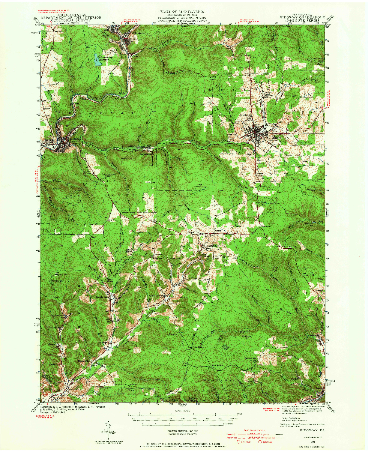 USGS 1:62500-SCALE QUADRANGLE FOR RIDGWAY, PA 1941