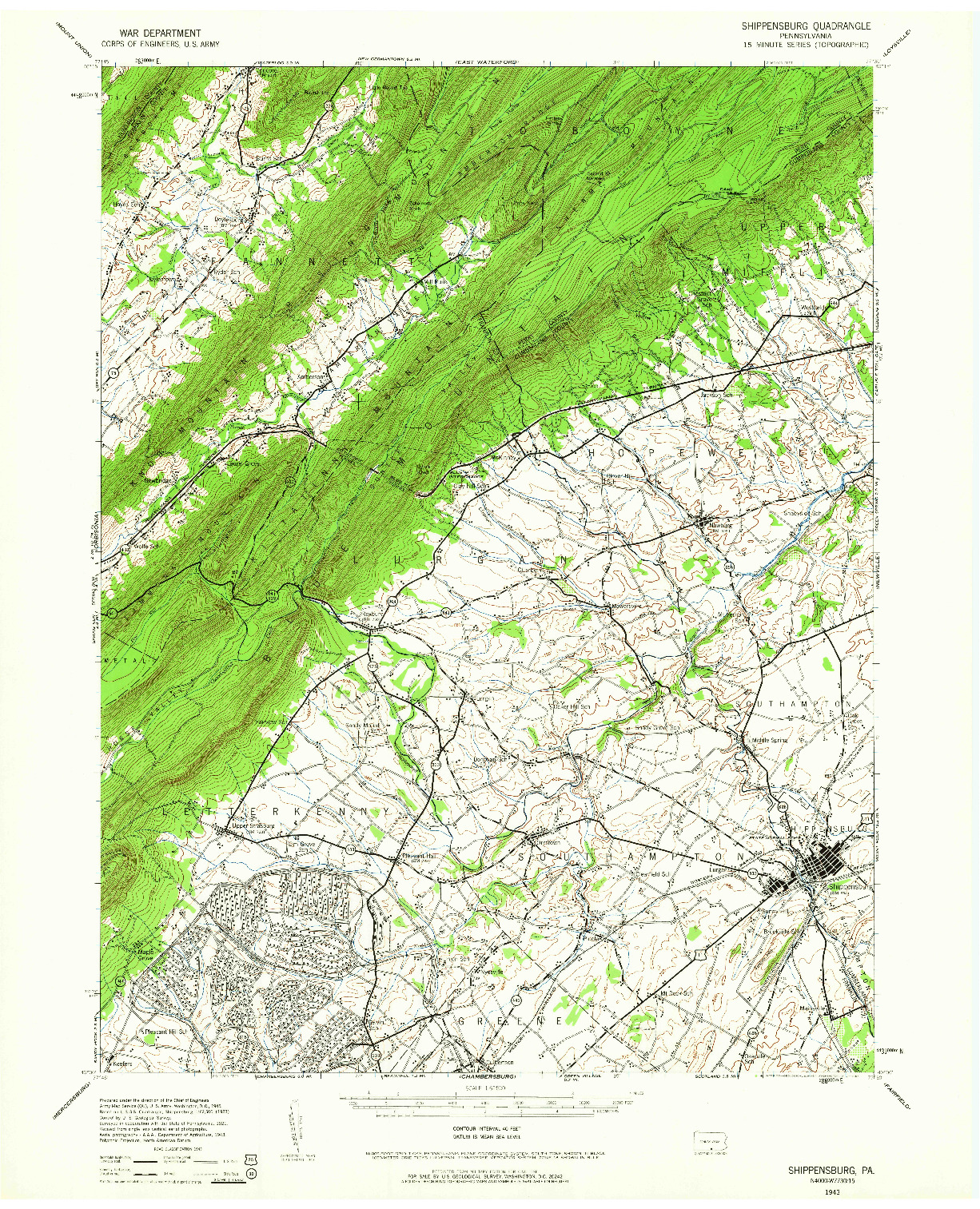 USGS 1:62500-SCALE QUADRANGLE FOR SHIPPENSBURG, PA 1943