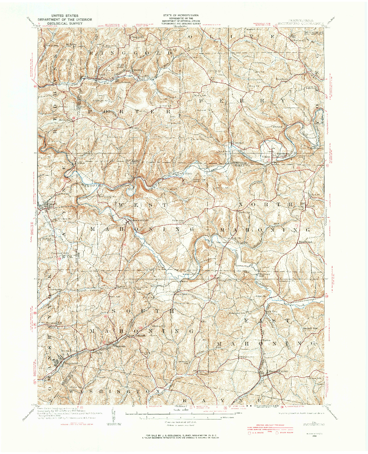 USGS 1:62500-SCALE QUADRANGLE FOR SMICKSBURG, PA 1938
