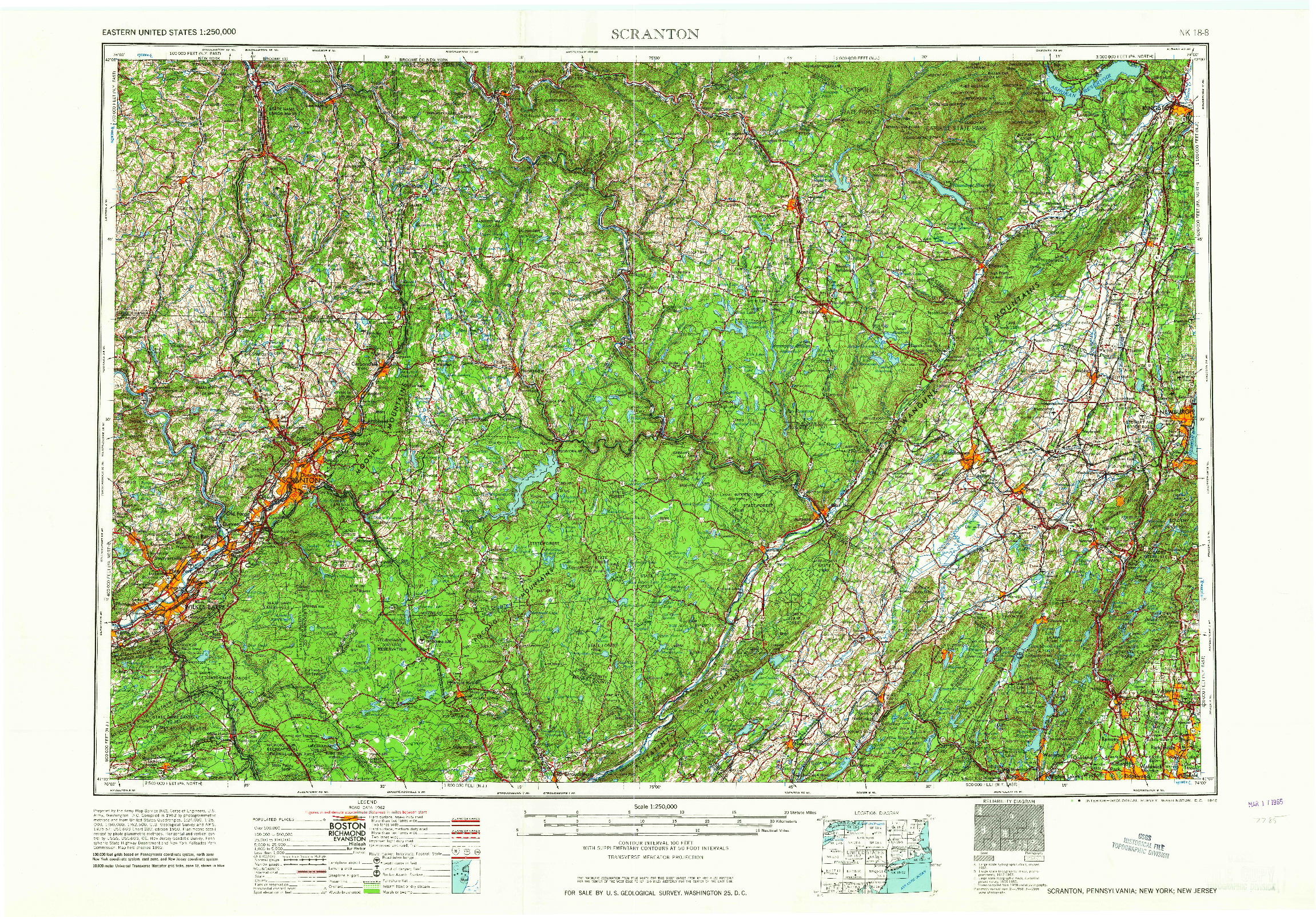 USGS 1:250000-SCALE QUADRANGLE FOR SCRANTON, PA 1965
