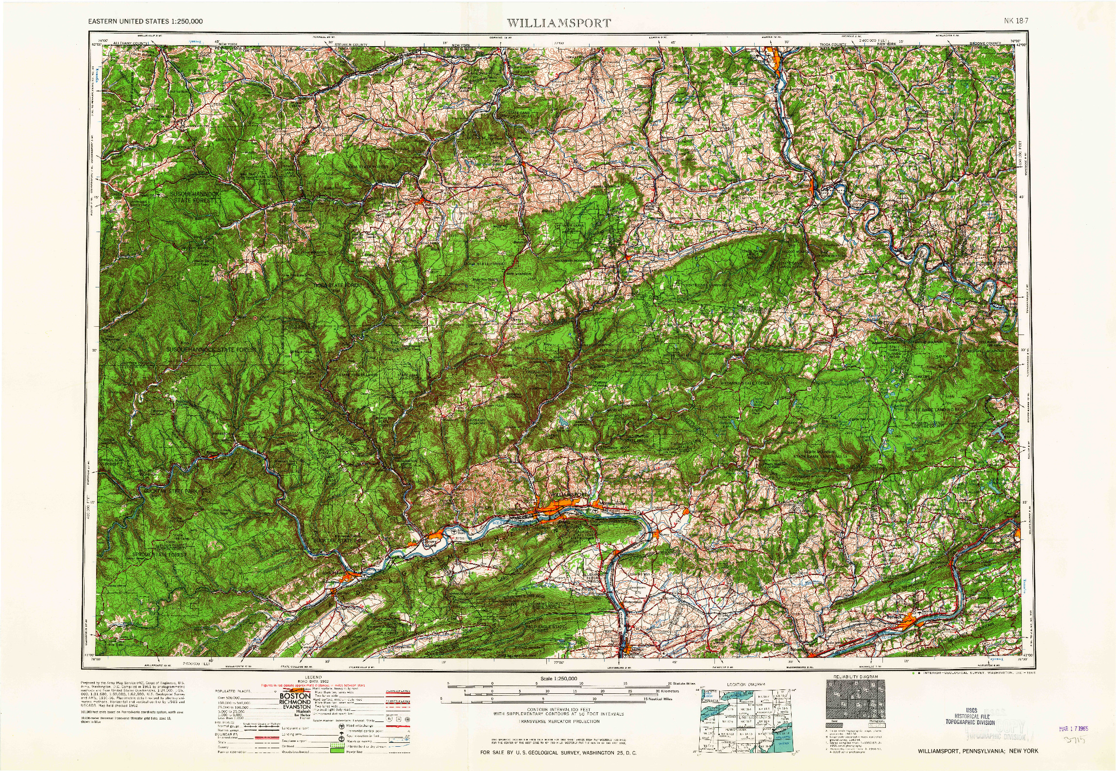 USGS 1:250000-SCALE QUADRANGLE FOR WILLIAMSPORT, PA 1965