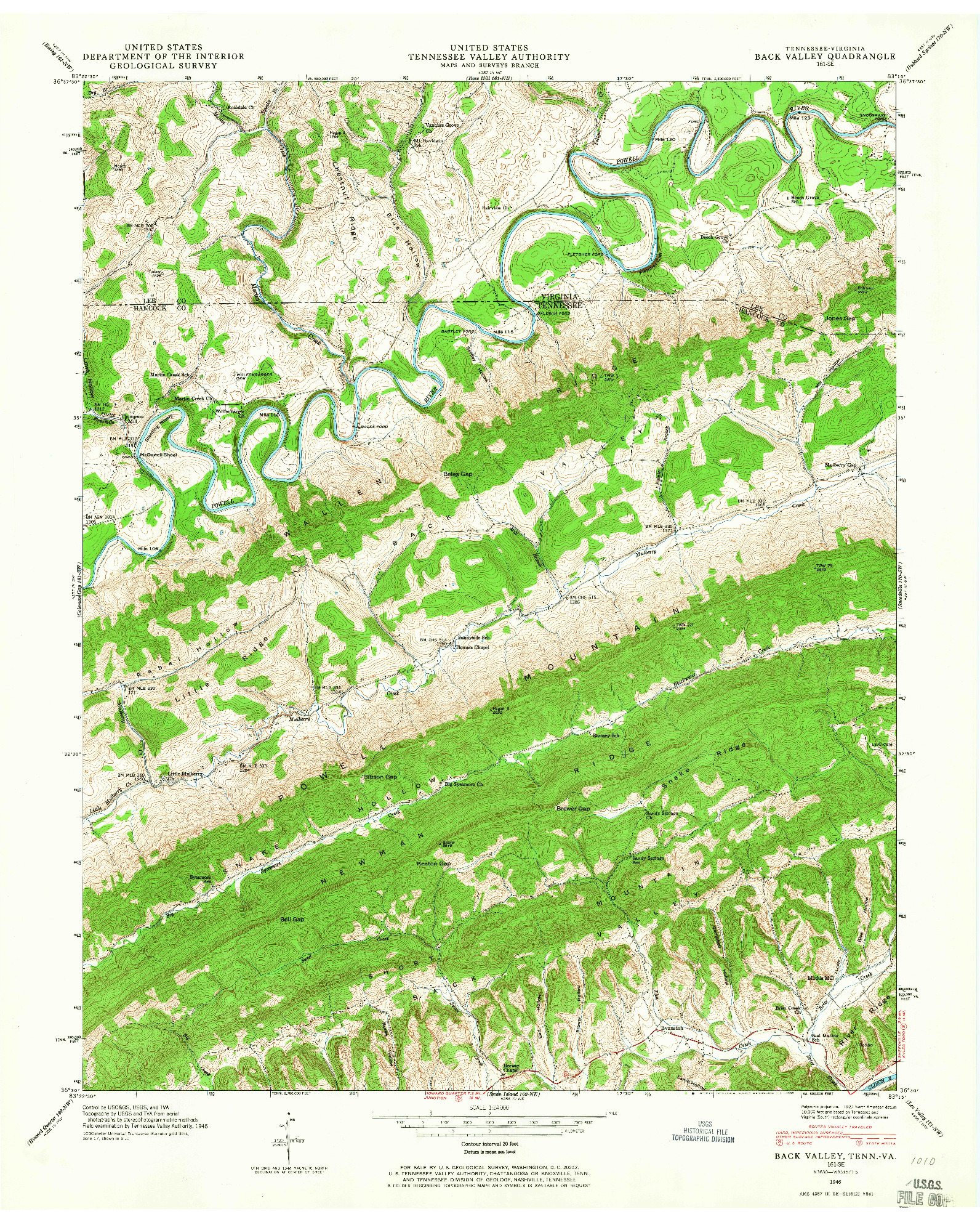 USGS 1:24000-SCALE QUADRANGLE FOR BACK VALLEY, TN 1946