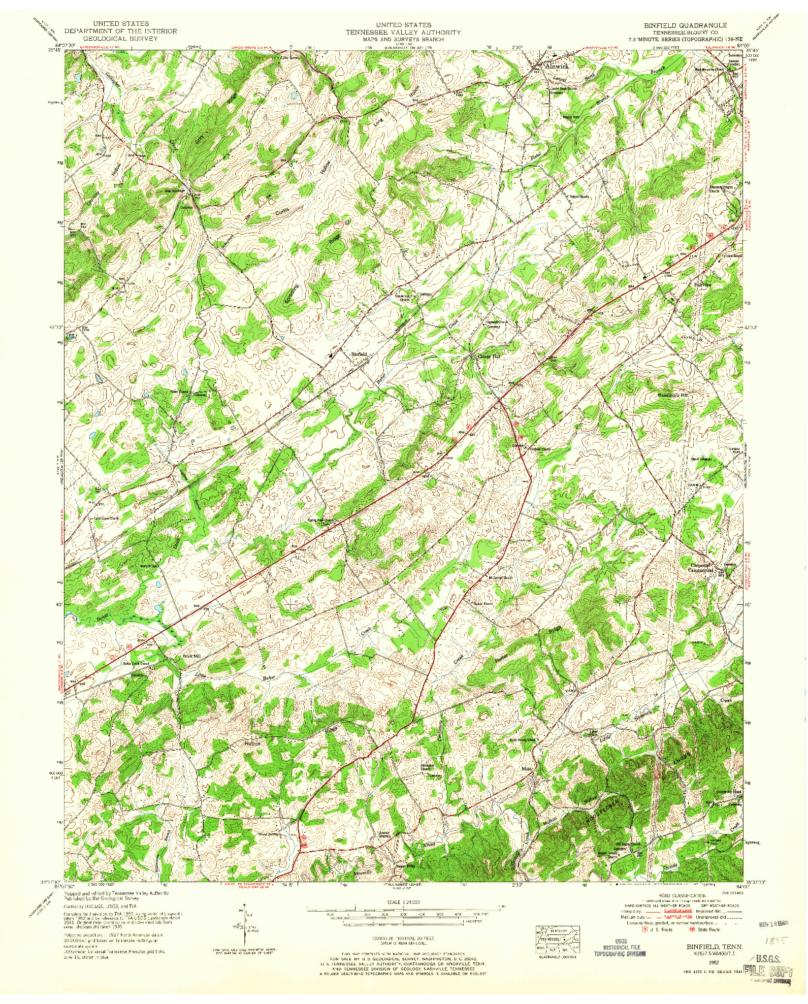 USGS 1:24000-SCALE QUADRANGLE FOR BINFIELD, TN 1952