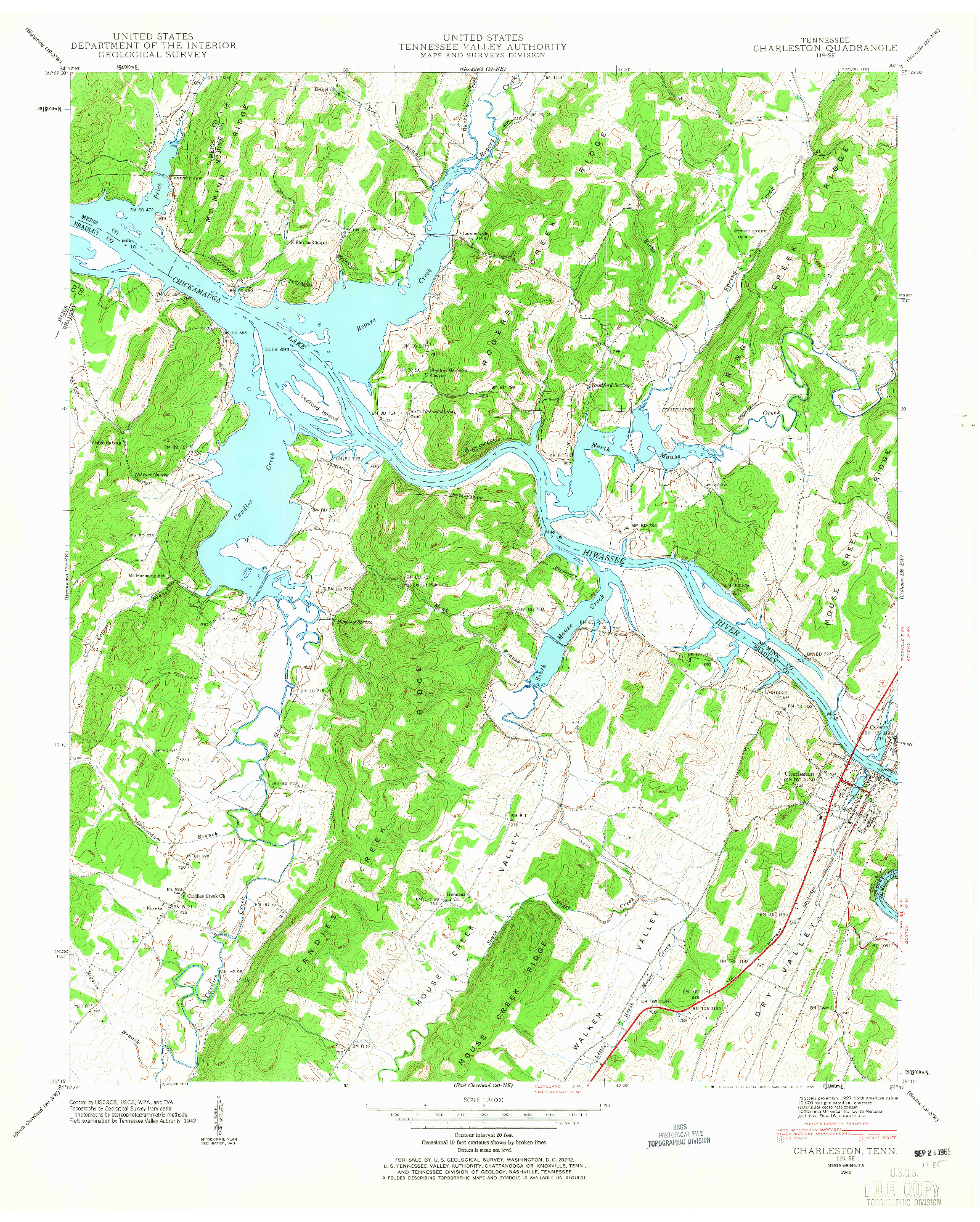 USGS 1:24000-SCALE QUADRANGLE FOR CHARLESTON, TN 1942