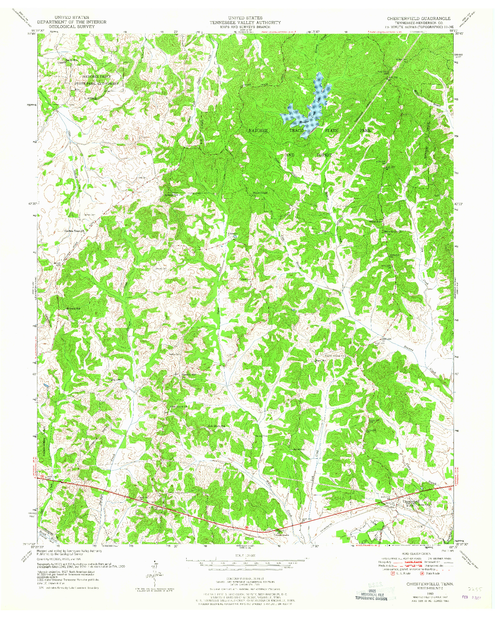 USGS 1:24000-SCALE QUADRANGLE FOR CHESTERFIELD, TN 1950