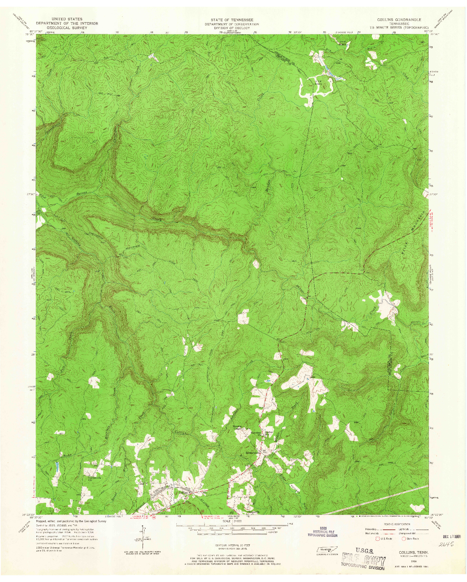 USGS 1:24000-SCALE QUADRANGLE FOR COLLINS, TN 1956