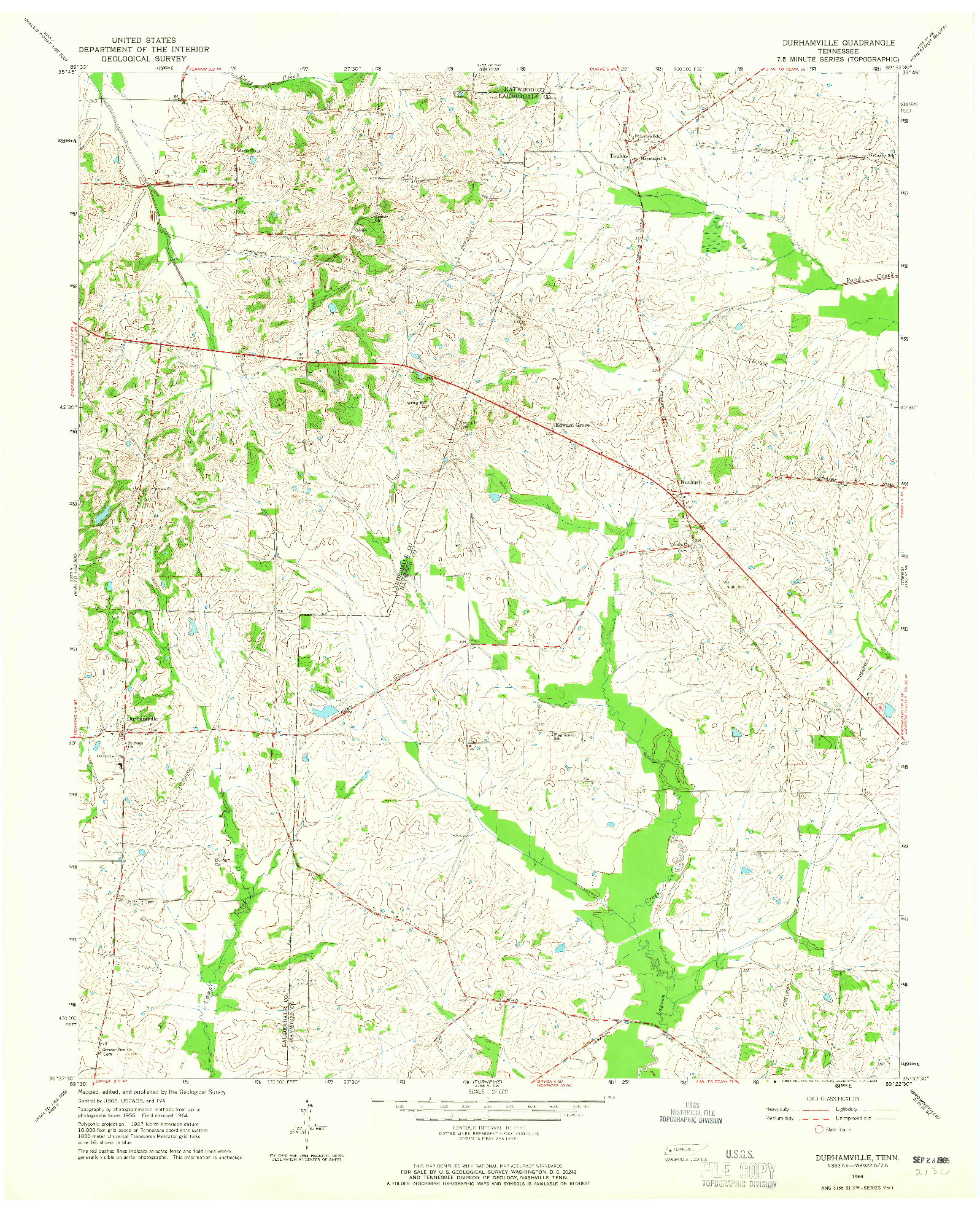 USGS 1:24000-SCALE QUADRANGLE FOR DURHAMVILLE, TN 1964