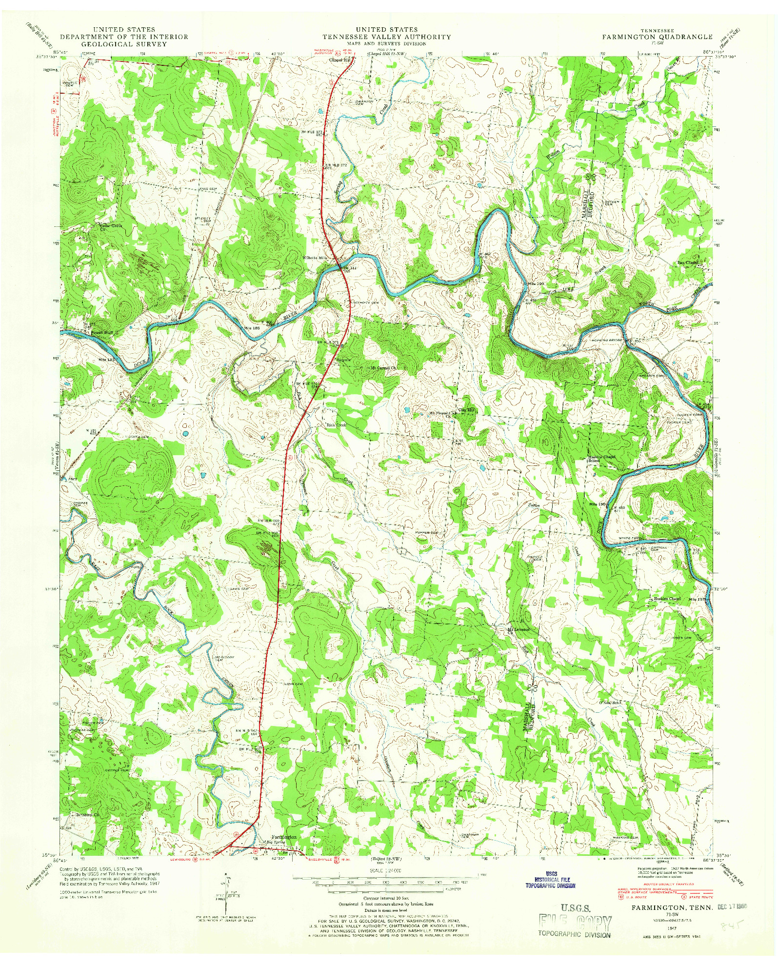 USGS 1:24000-SCALE QUADRANGLE FOR FARMINGTON, TN 1947
