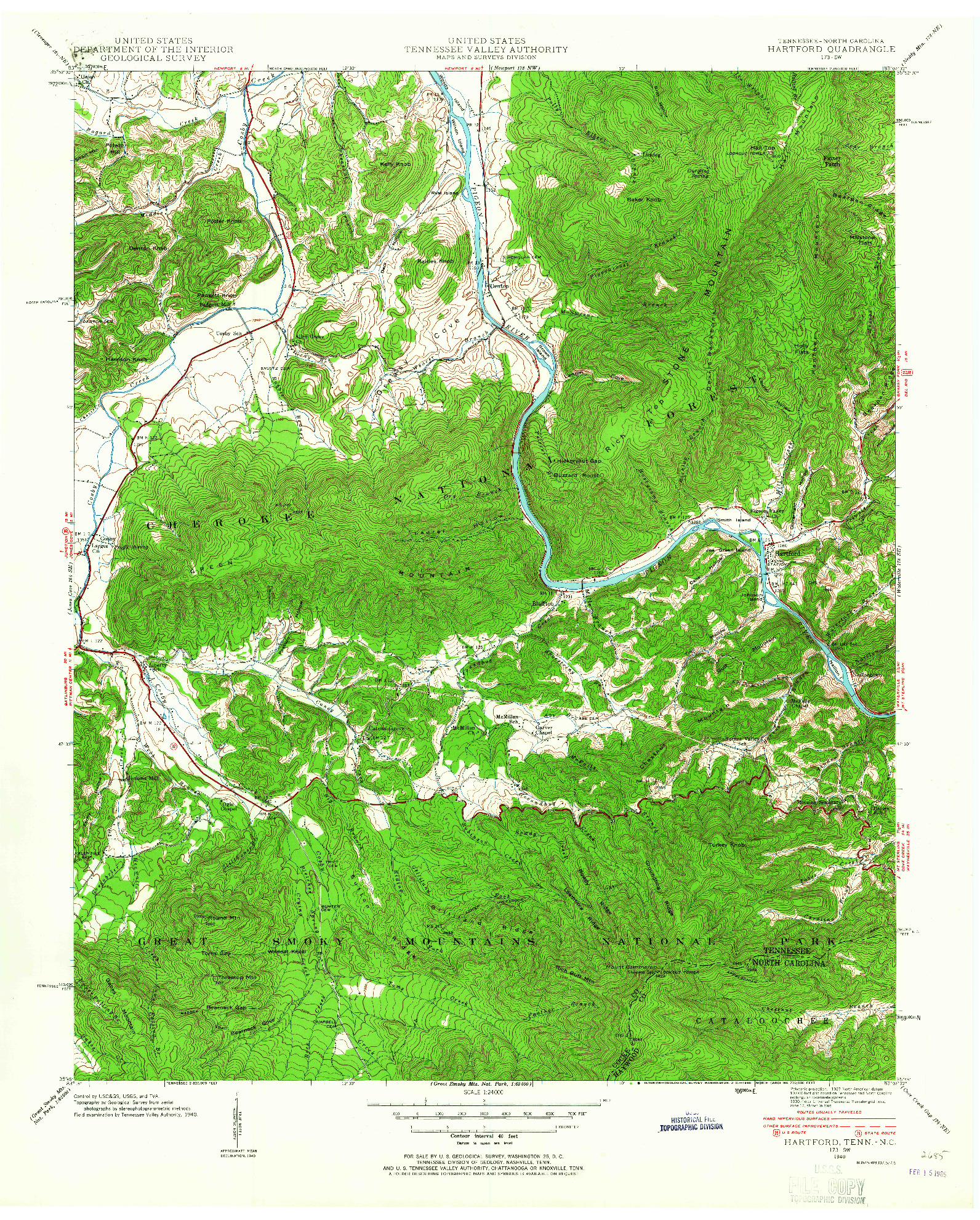 USGS 1:24000-SCALE QUADRANGLE FOR HARTFORD, TN 1940