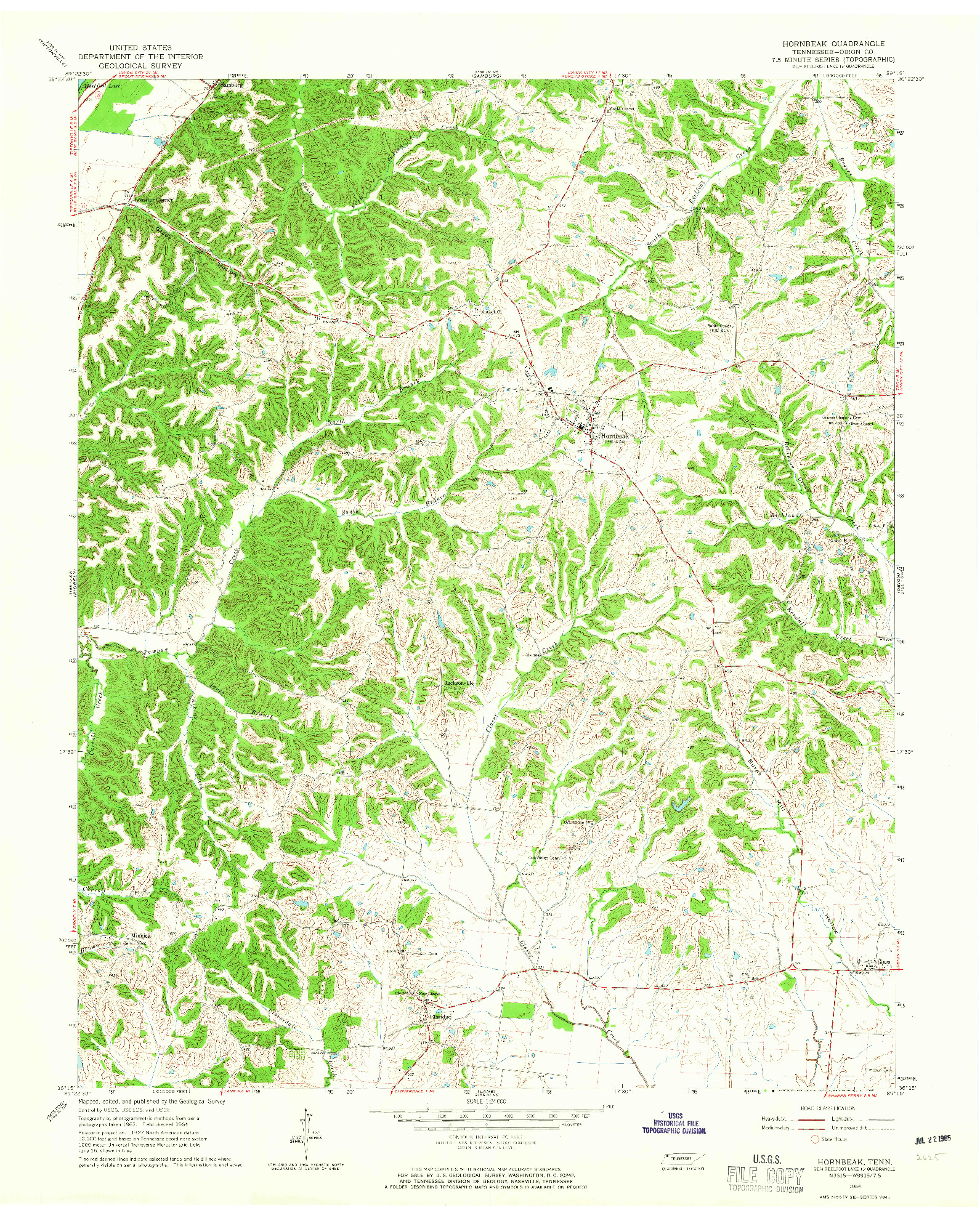 USGS 1:24000-SCALE QUADRANGLE FOR HORNBEAK, TN 1964