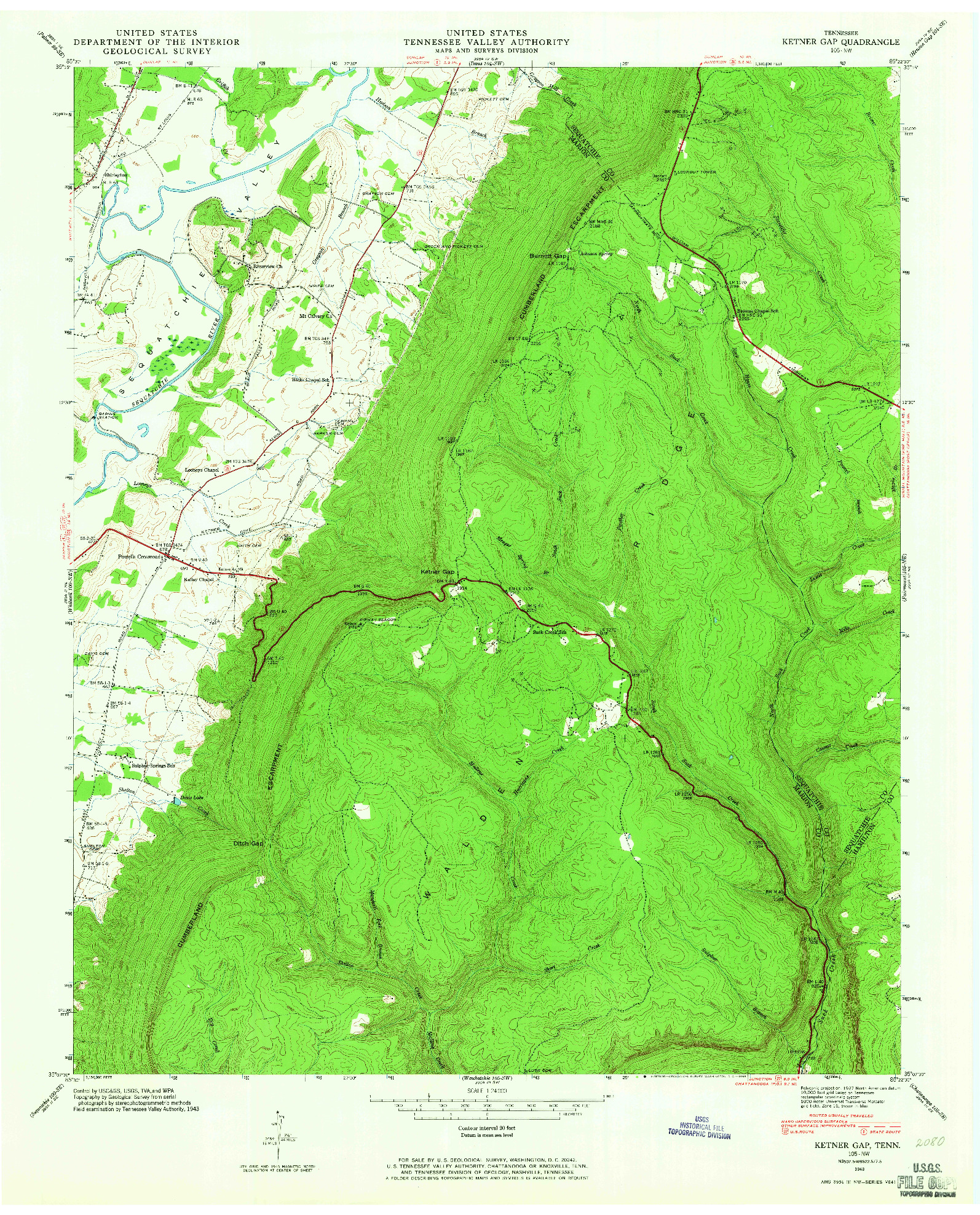 USGS 1:24000-SCALE QUADRANGLE FOR KETNER GAP, TN 1943