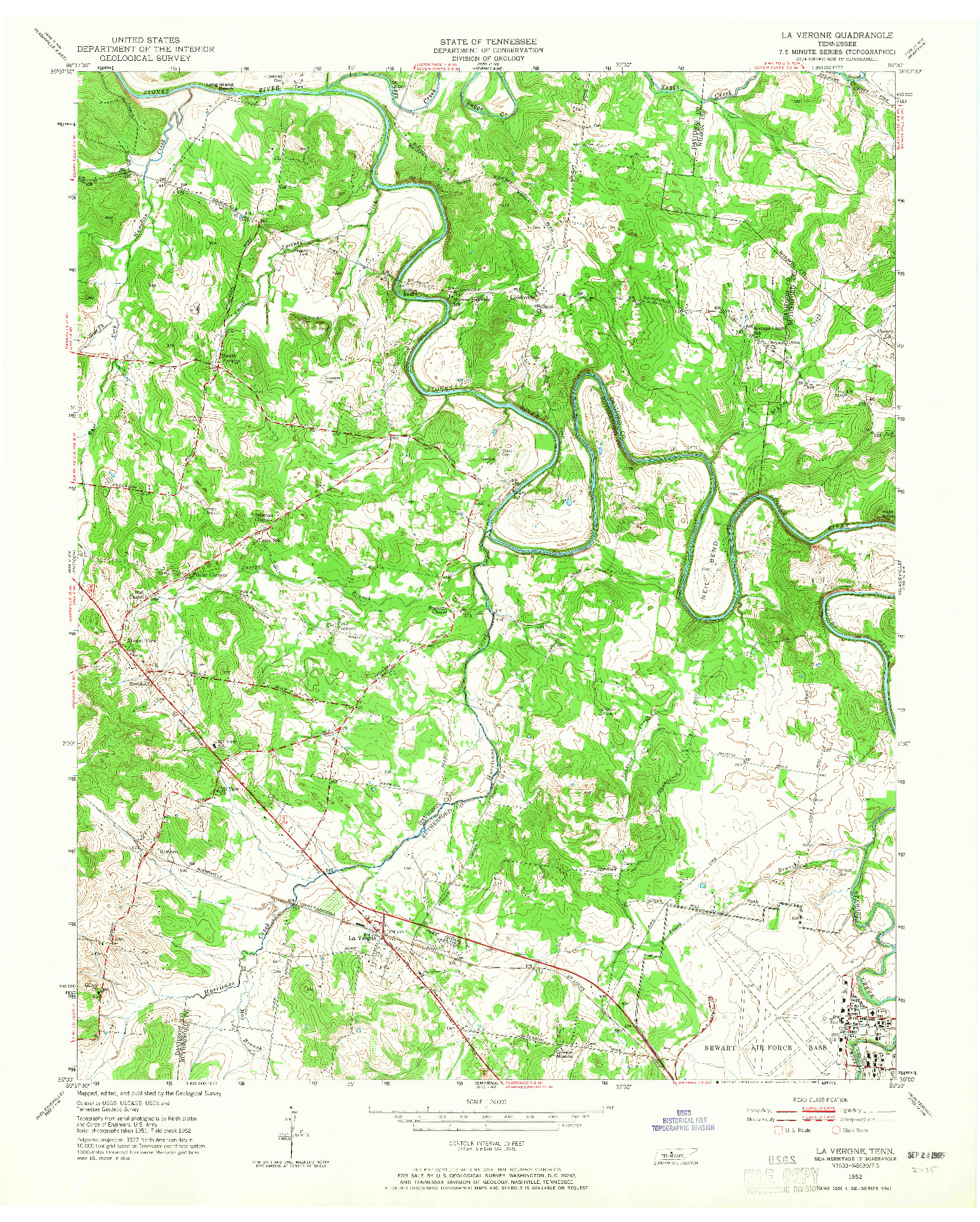 USGS 1:24000-SCALE QUADRANGLE FOR LA VERGNE, TN 1952