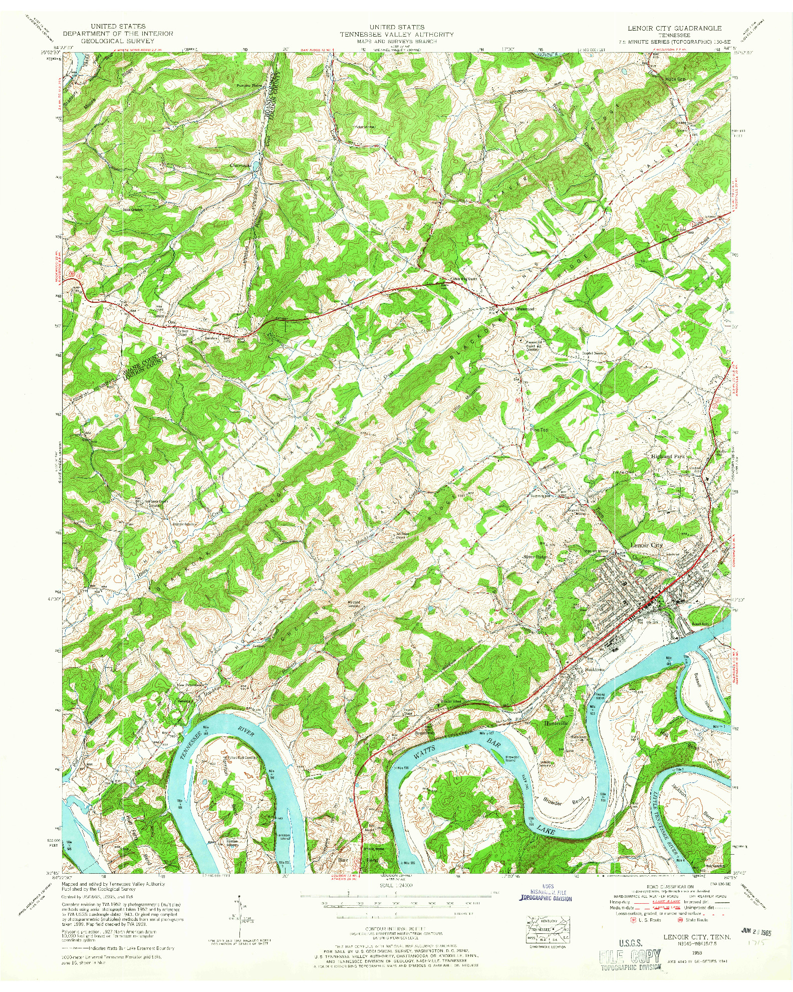 USGS 1:24000-SCALE QUADRANGLE FOR LENOIR CITY, TN 1953