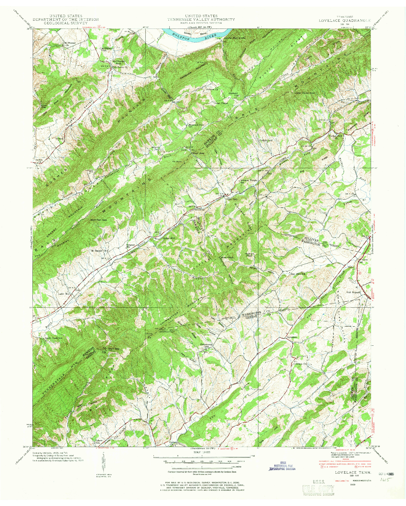 USGS 1:24000-SCALE QUADRANGLE FOR LOVELACE, TN 1939