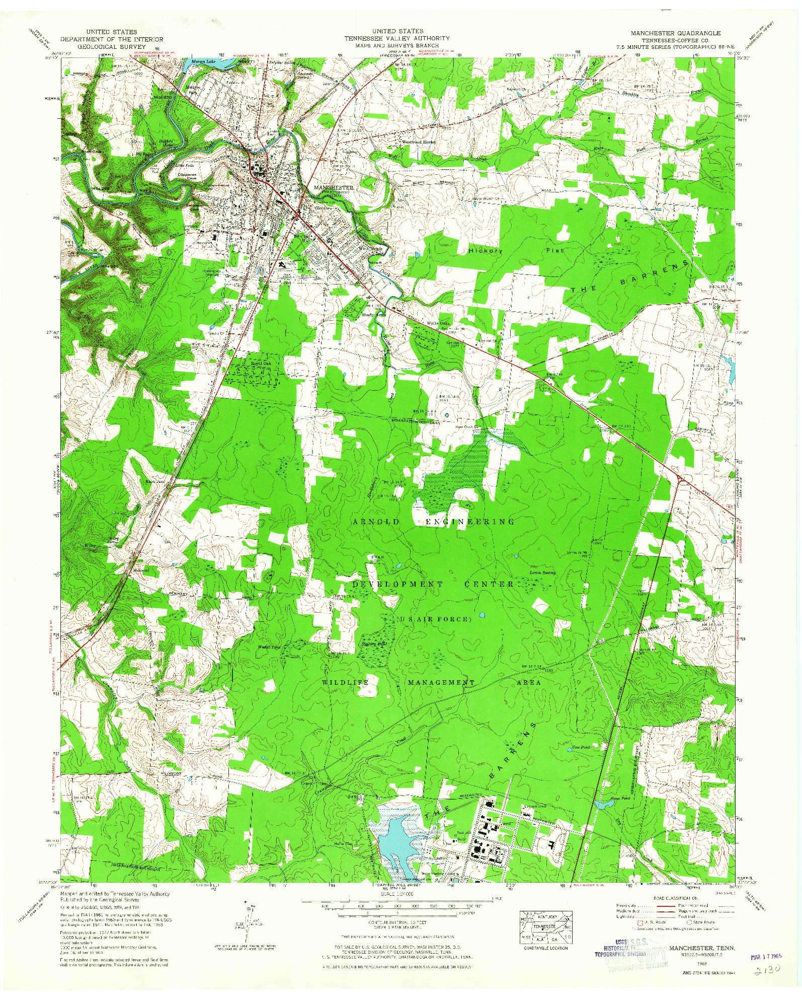 USGS 1:24000-SCALE QUADRANGLE FOR MANCHESTER, TN 1963