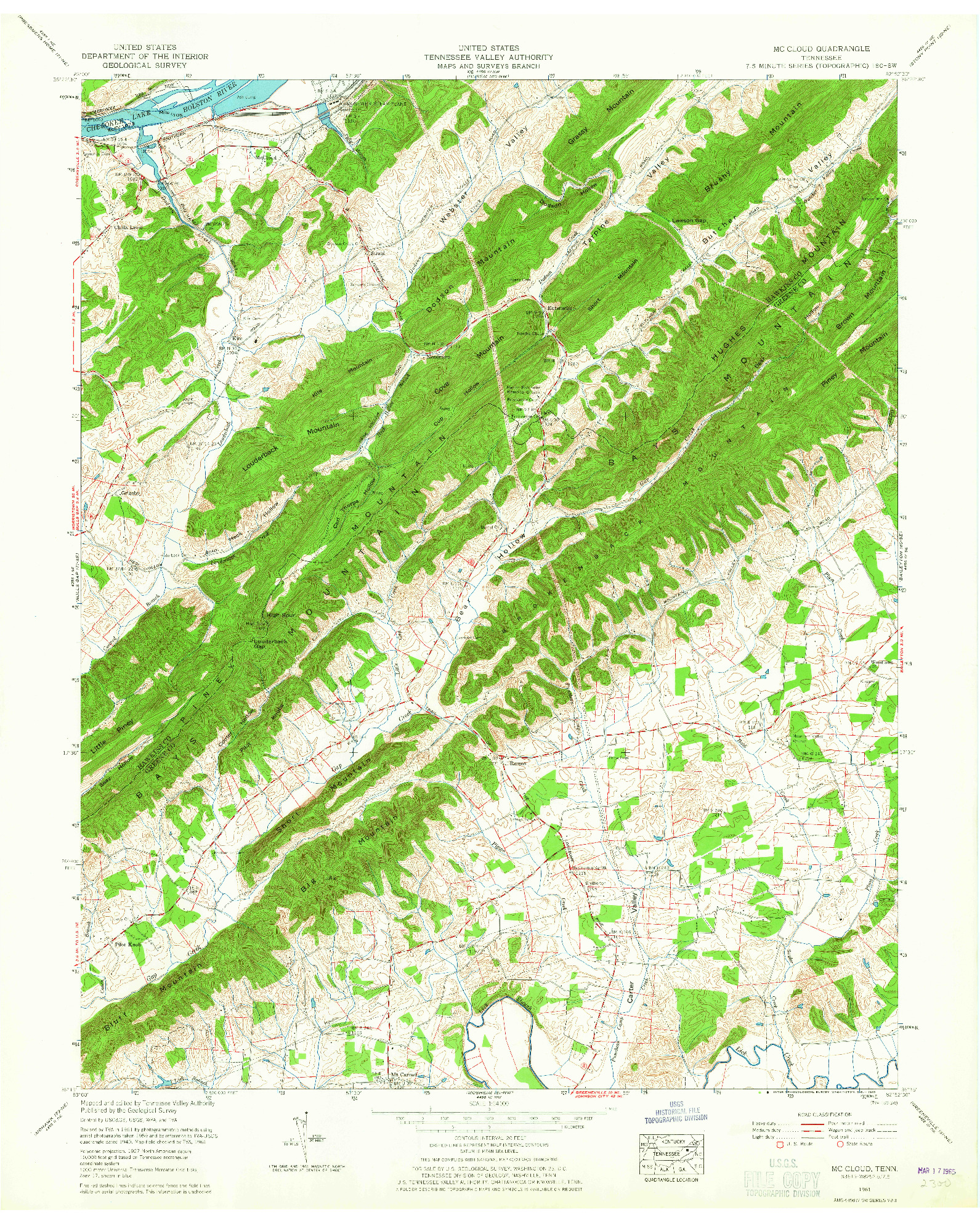 USGS 1:24000-SCALE QUADRANGLE FOR MC CLOUD, TN 1961
