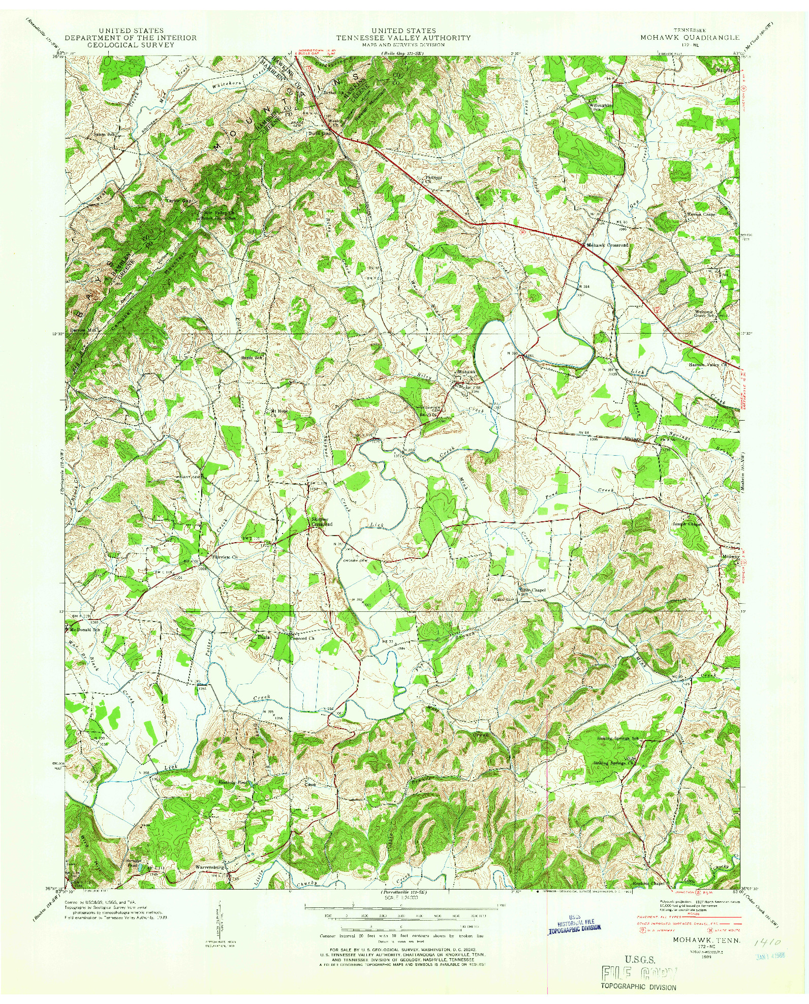 USGS 1:24000-SCALE QUADRANGLE FOR MOHAWK, TN 1939