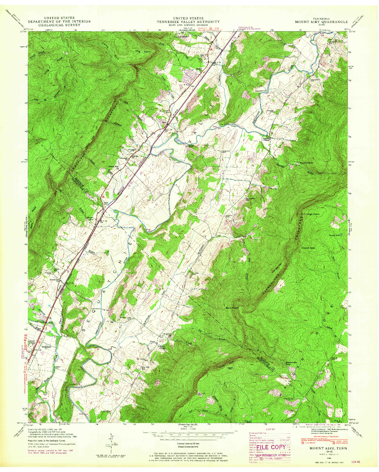 USGS 1:24000-SCALE QUADRANGLE FOR MOUNT AIRY, TN 1946
