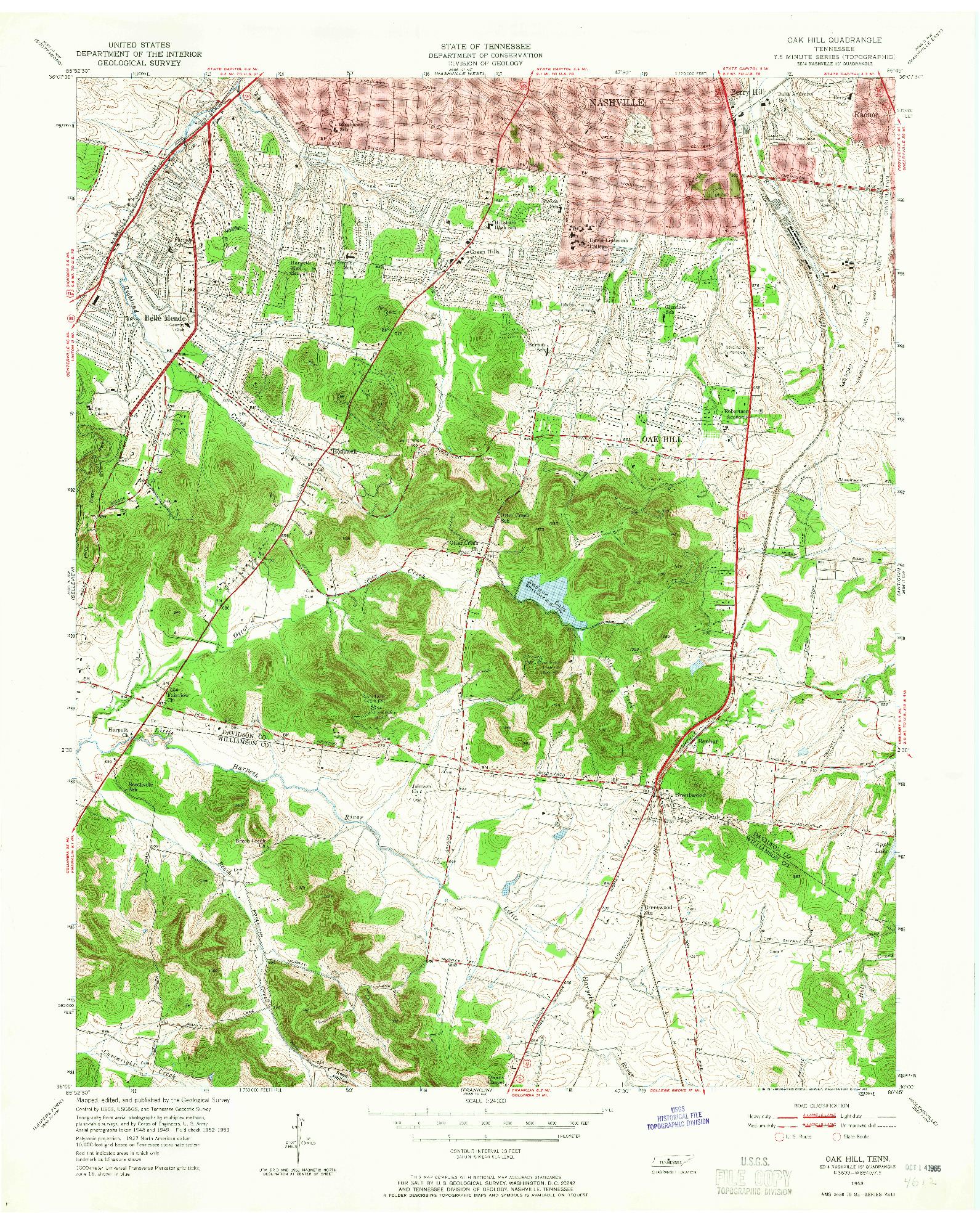 USGS 1:24000-SCALE QUADRANGLE FOR OAK HILL, TN 1953