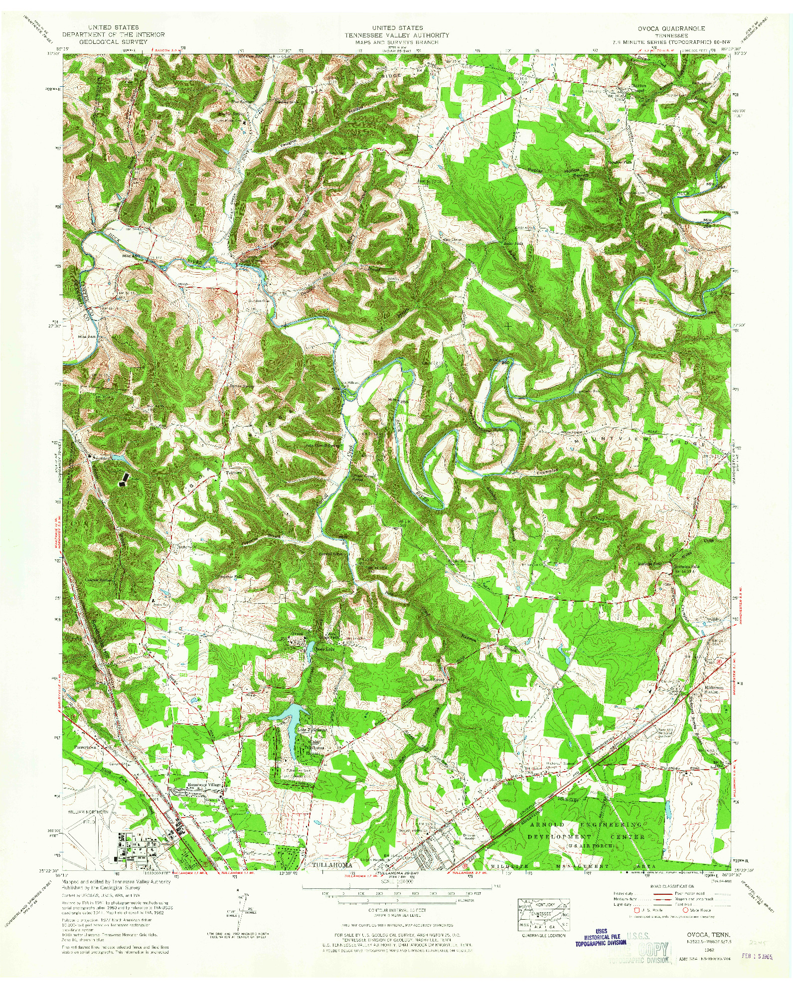 USGS 1:24000-SCALE QUADRANGLE FOR OVOCA, TN 1962