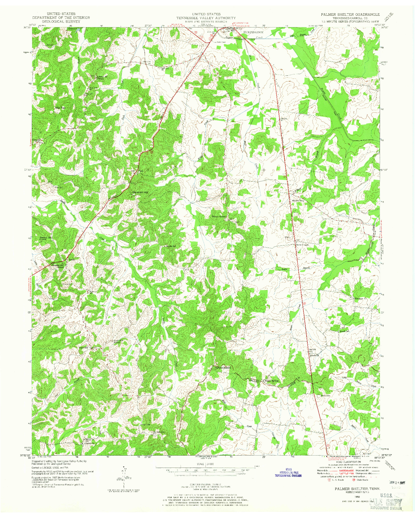 USGS 1:24000-SCALE QUADRANGLE FOR PALMER SHELTER, TN 1950
