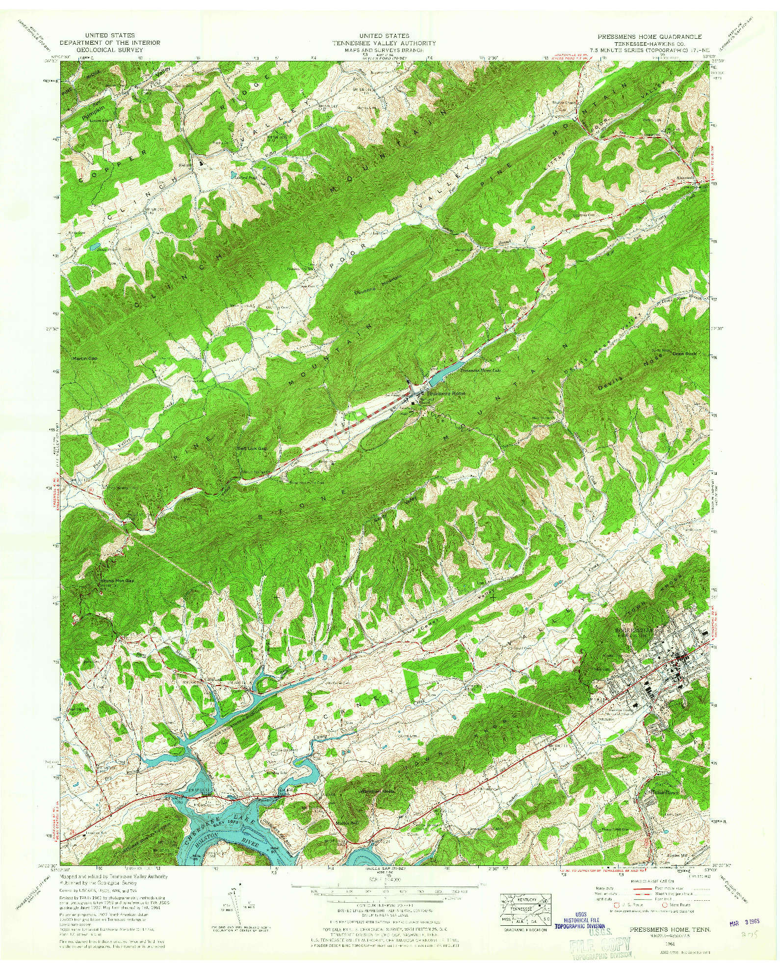 USGS 1:24000-SCALE QUADRANGLE FOR PRESSMENS HOME, TN 1961