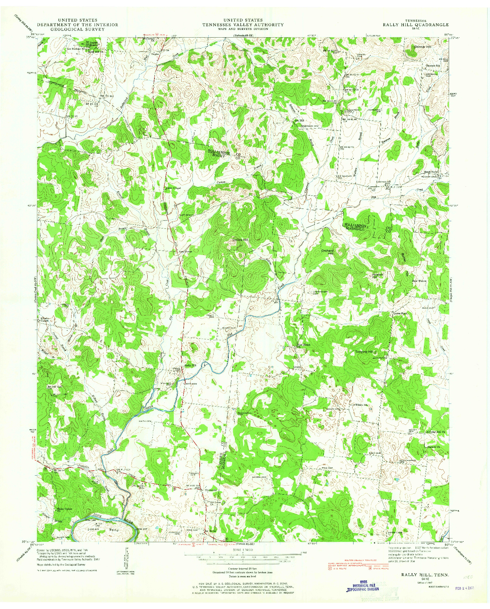 USGS 1:24000-SCALE QUADRANGLE FOR RALLY HILL, TN 1947