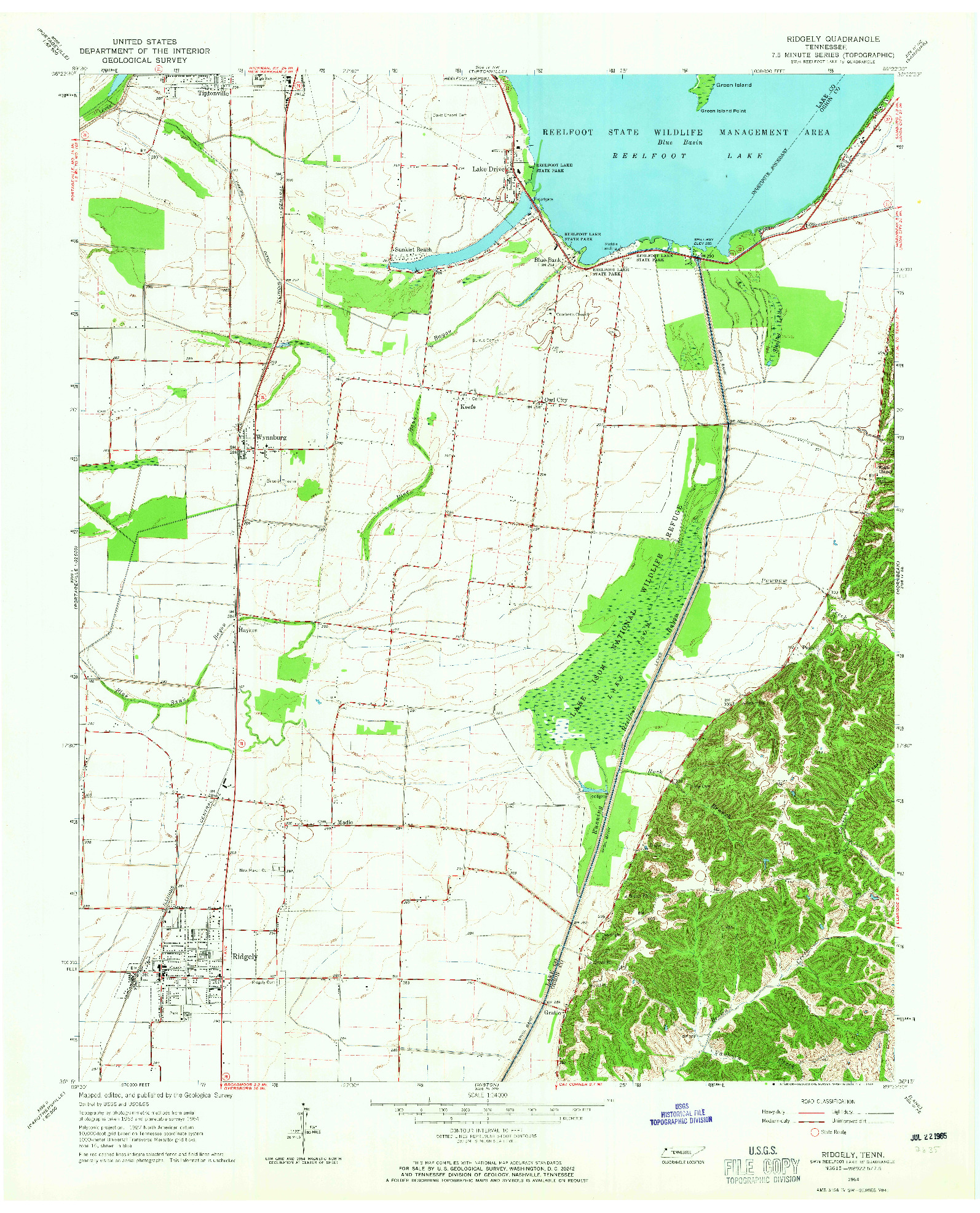 USGS 1:24000-SCALE QUADRANGLE FOR RIDGELY, TN 1964