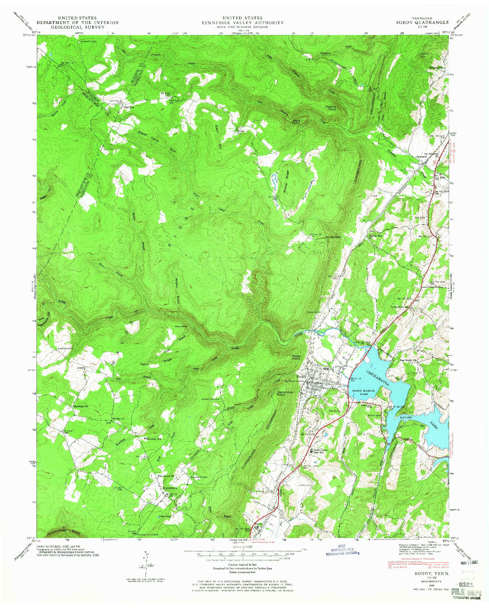 USGS 1:24000-SCALE QUADRANGLE FOR SODDY, TN 1946