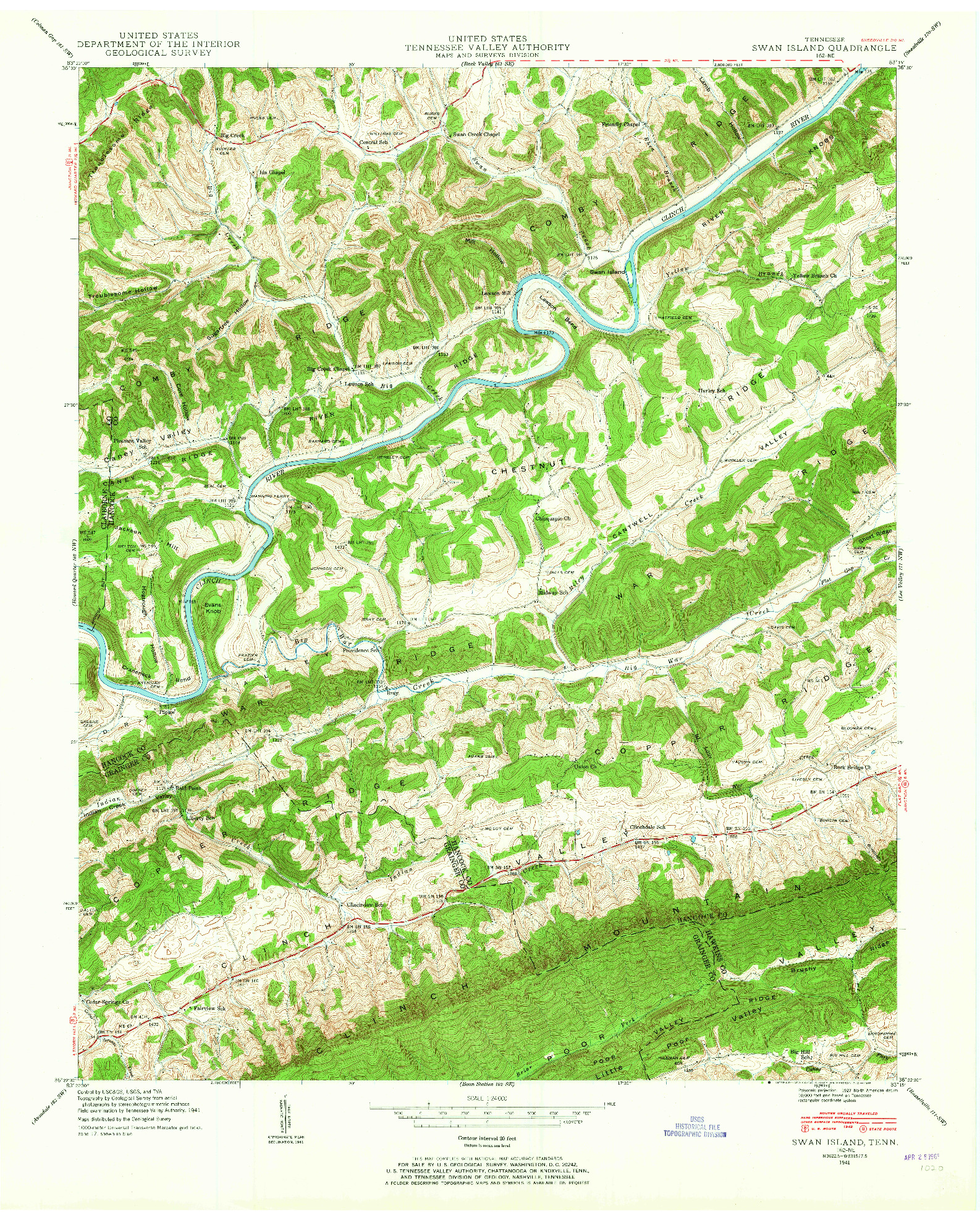 USGS 1:24000-SCALE QUADRANGLE FOR SWAN ISLAND, TN 1941
