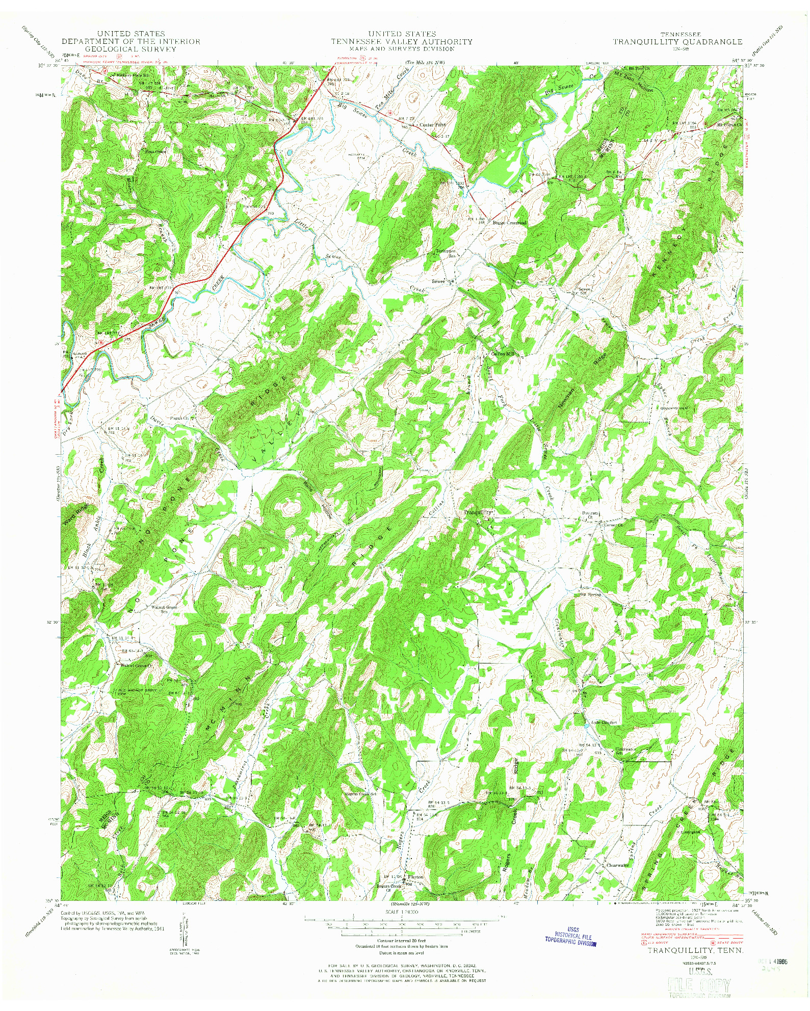 USGS 1:24000-SCALE QUADRANGLE FOR TRANQUILLITY, TN 1941