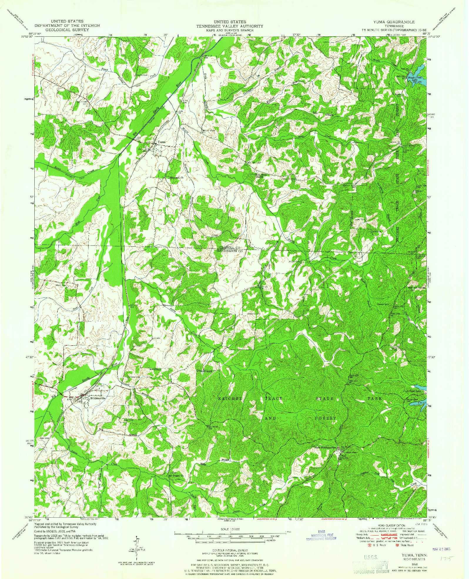 USGS 1:24000-SCALE QUADRANGLE FOR YUMA, TN 1950