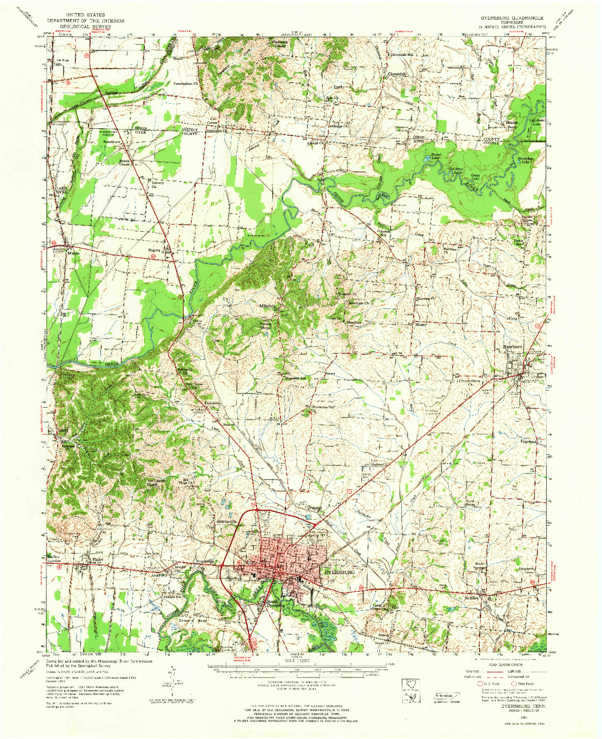 USGS 1:62500-SCALE QUADRANGLE FOR DYERSBURG, TN 1961