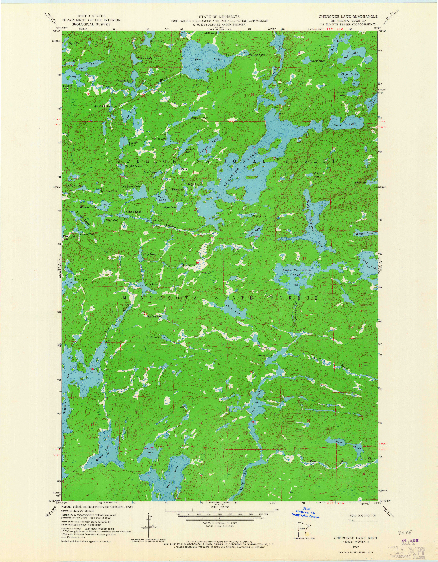 USGS 1:24000-SCALE QUADRANGLE FOR CHEROKEE LAKE, MN 1960