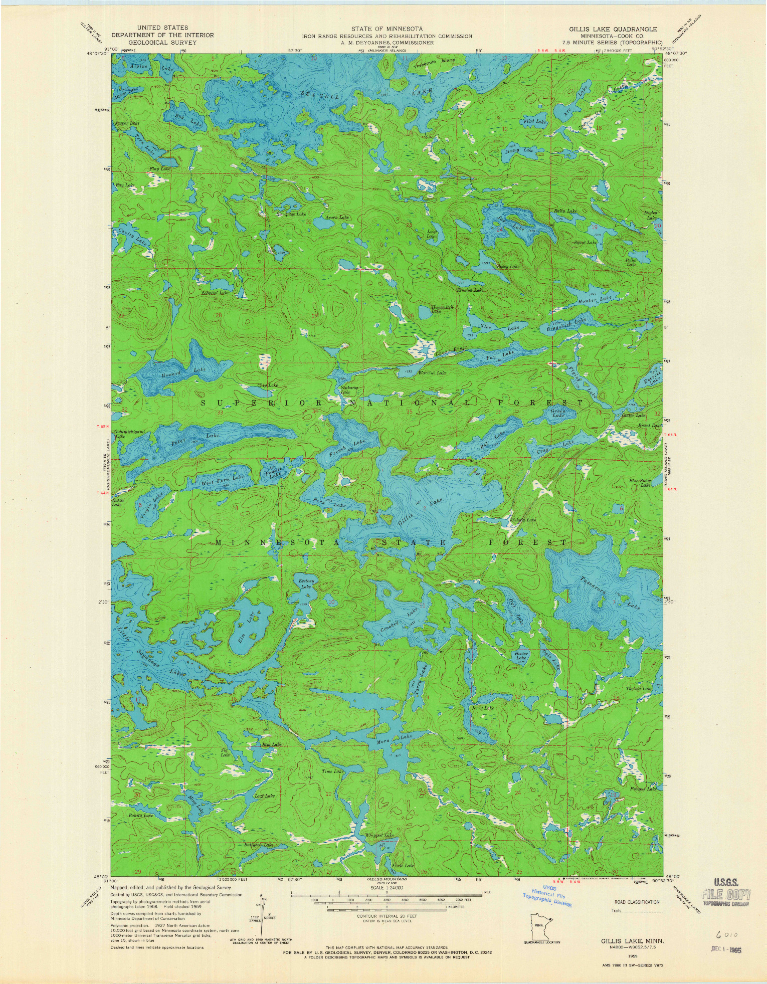 USGS 1:24000-SCALE QUADRANGLE FOR GILLIS LAKE, MN 1959