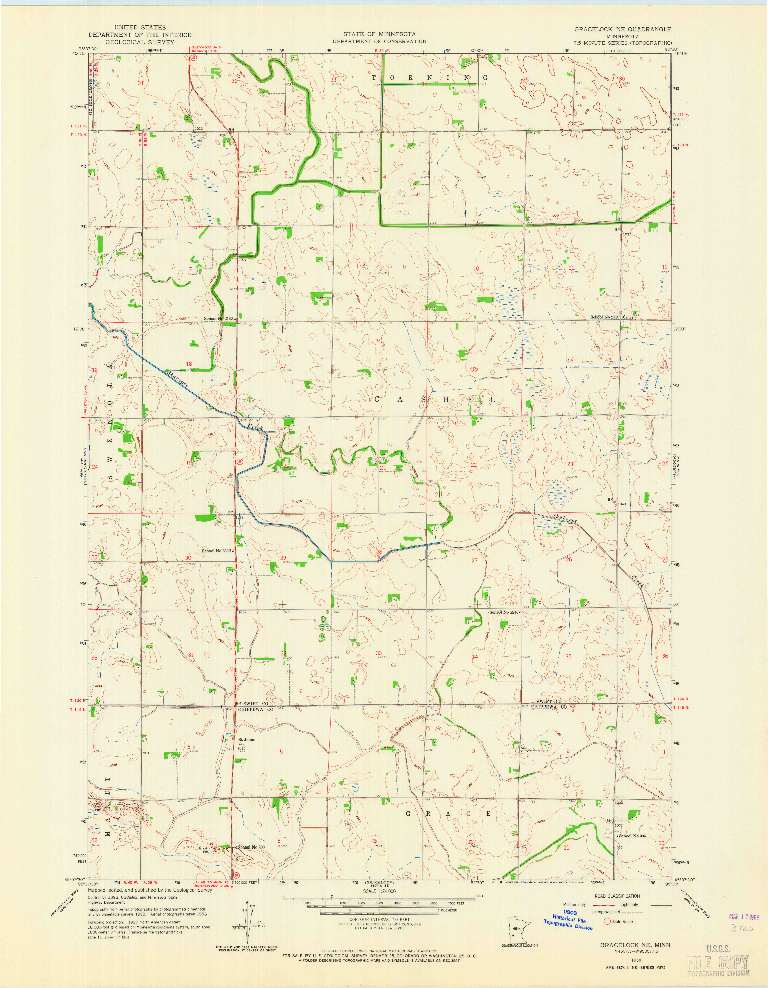USGS 1:24000-SCALE QUADRANGLE FOR GRACELOCK NE, MN 1958