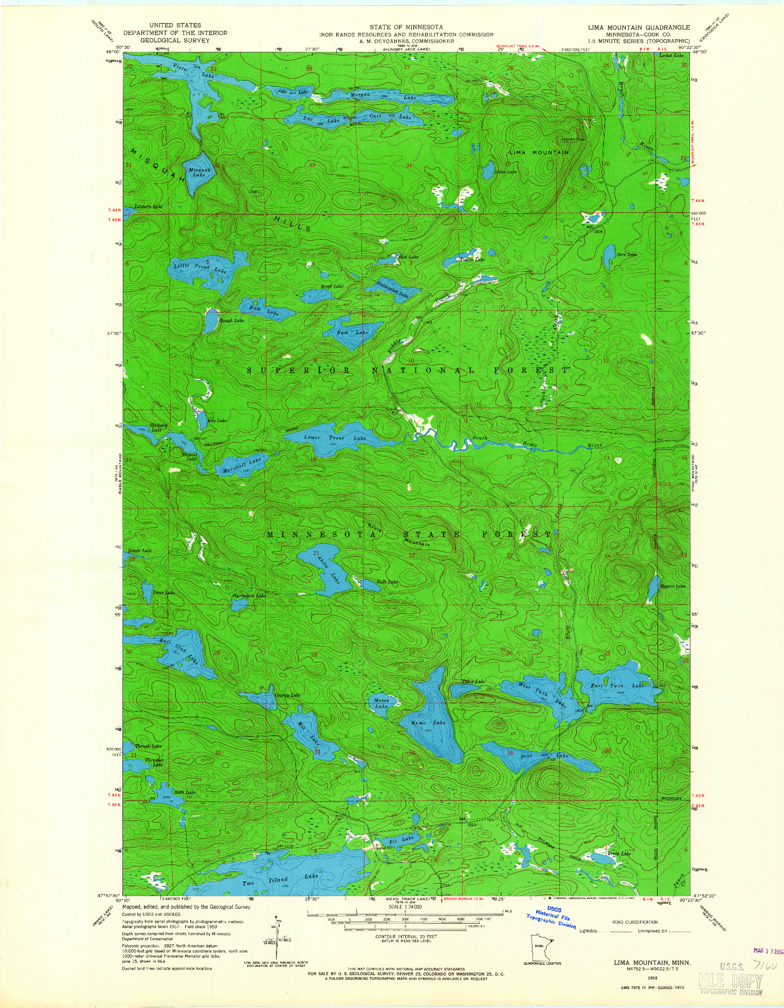 USGS 1:24000-SCALE QUADRANGLE FOR LIMA MOUNTAIN, MN 1959