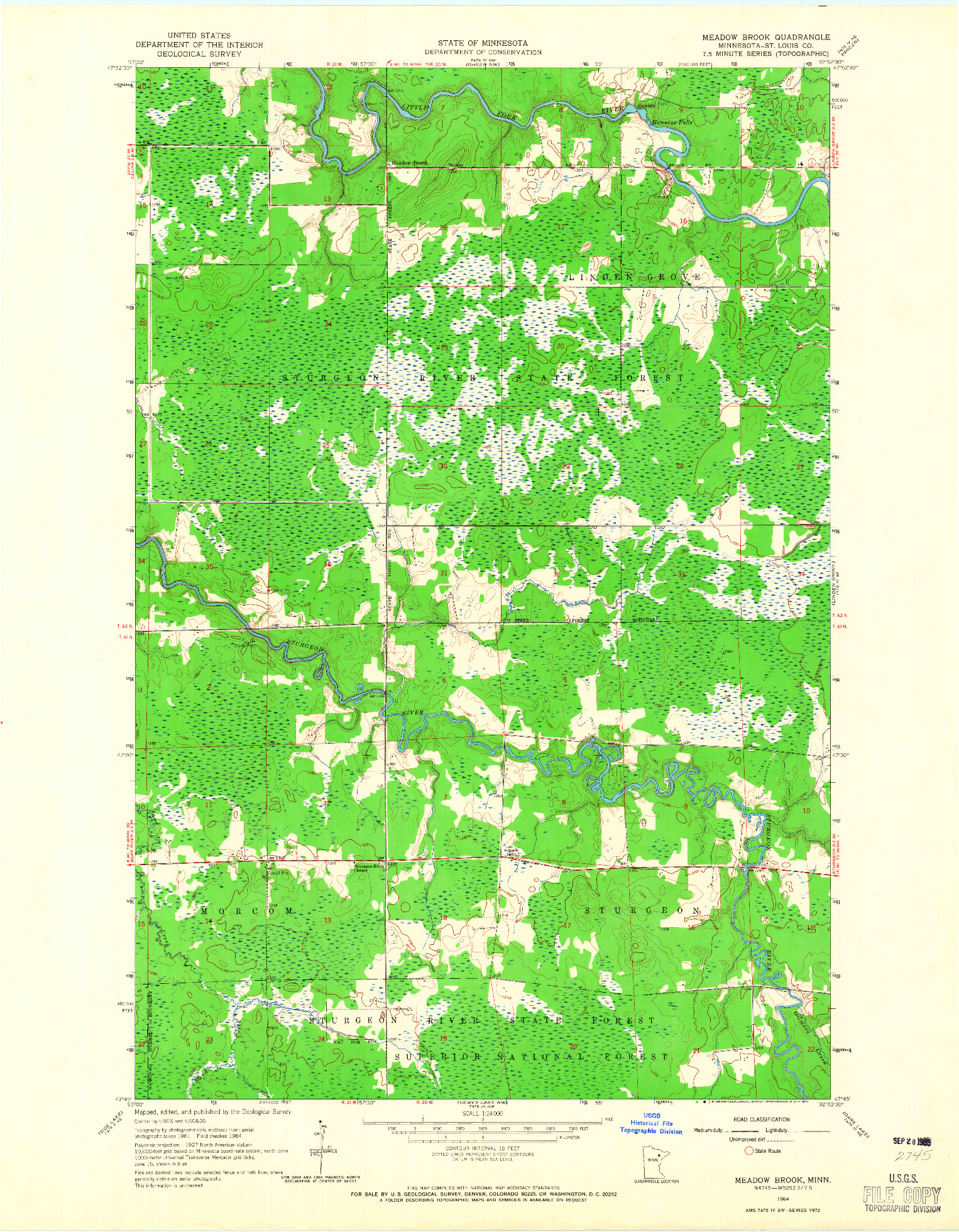 USGS 1:24000-SCALE QUADRANGLE FOR MEADOW BROOK, MN 1964