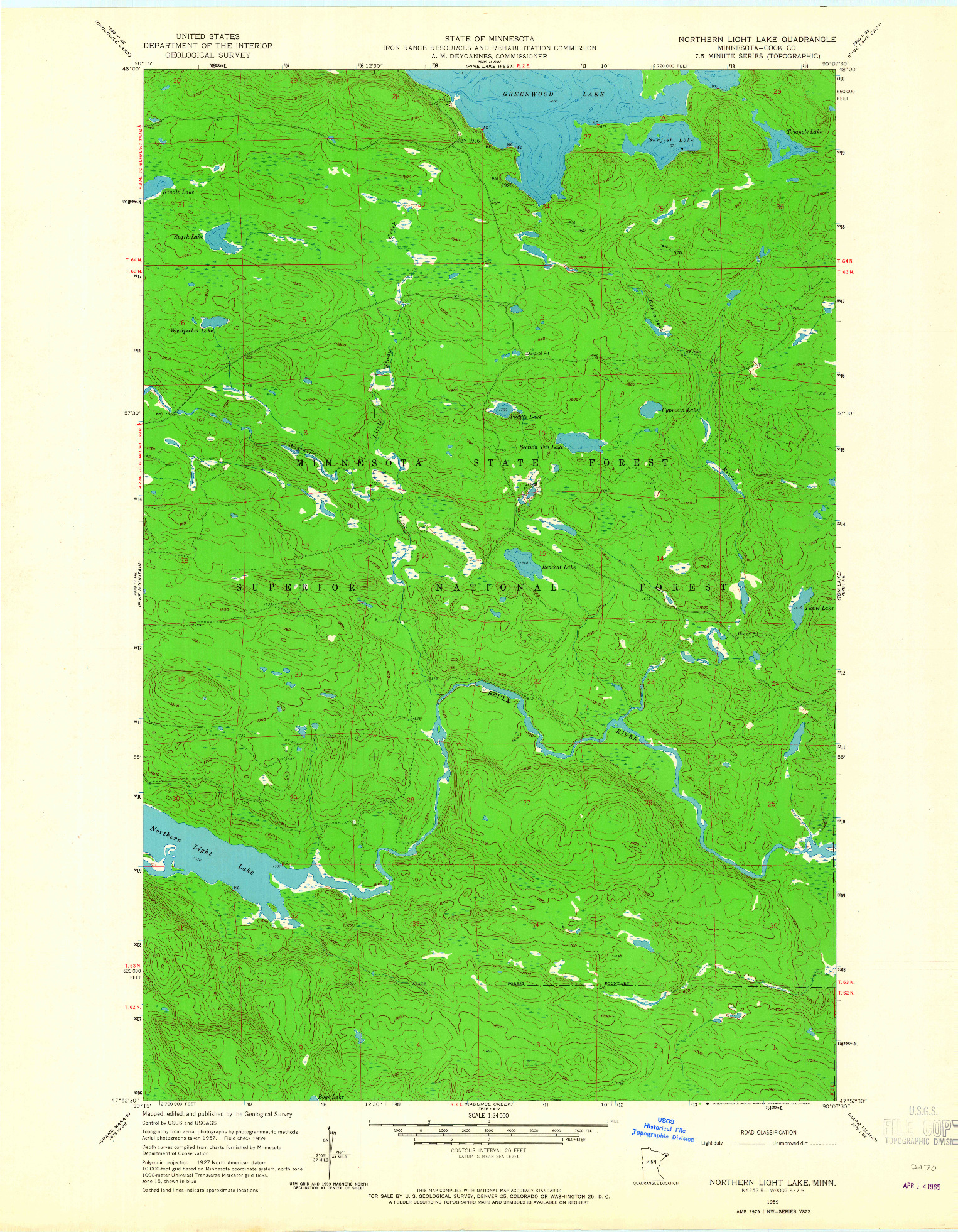 USGS 1:24000-SCALE QUADRANGLE FOR NORTHERN LIGHT LAKE, MN 1959