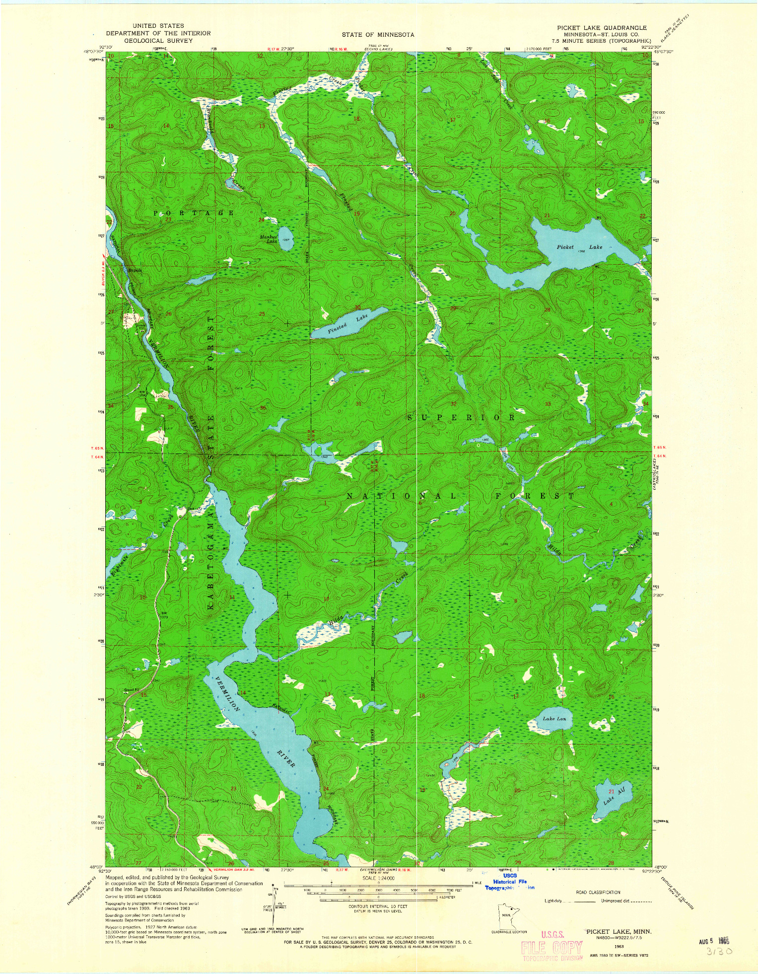 USGS 1:24000-SCALE QUADRANGLE FOR PICKET LAKE, MN 1963