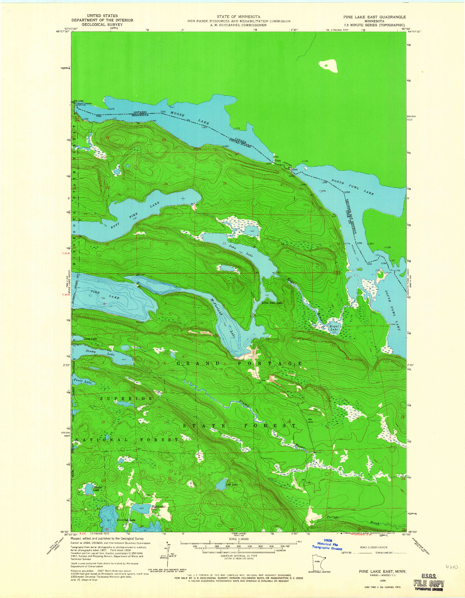 USGS 1:24000-SCALE QUADRANGLE FOR PINE LAKE EAST, MN 1959