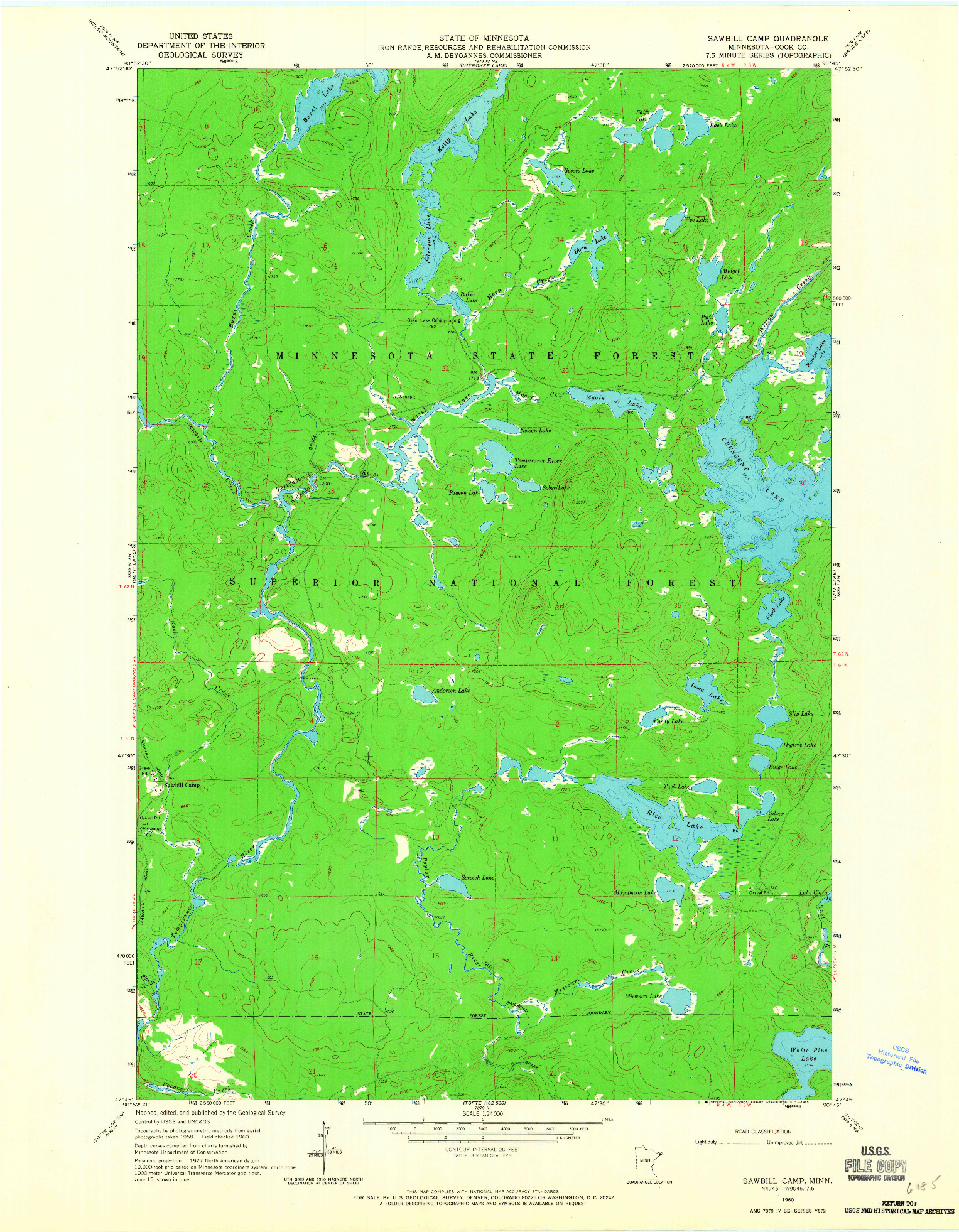 USGS 1:24000-SCALE QUADRANGLE FOR SAWBILL CAMP, MN 1960