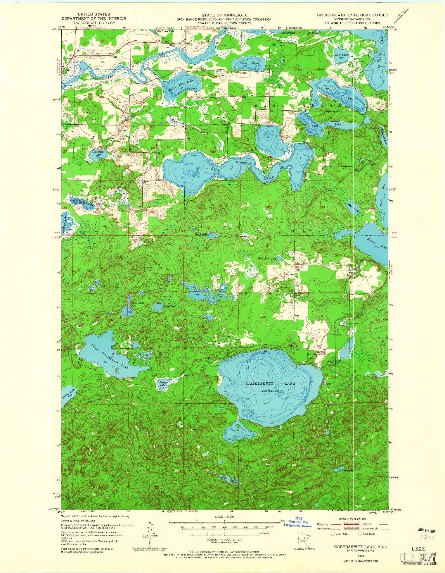 USGS 1:24000-SCALE QUADRANGLE FOR SISEEBAKWET LAKE, MN 1953