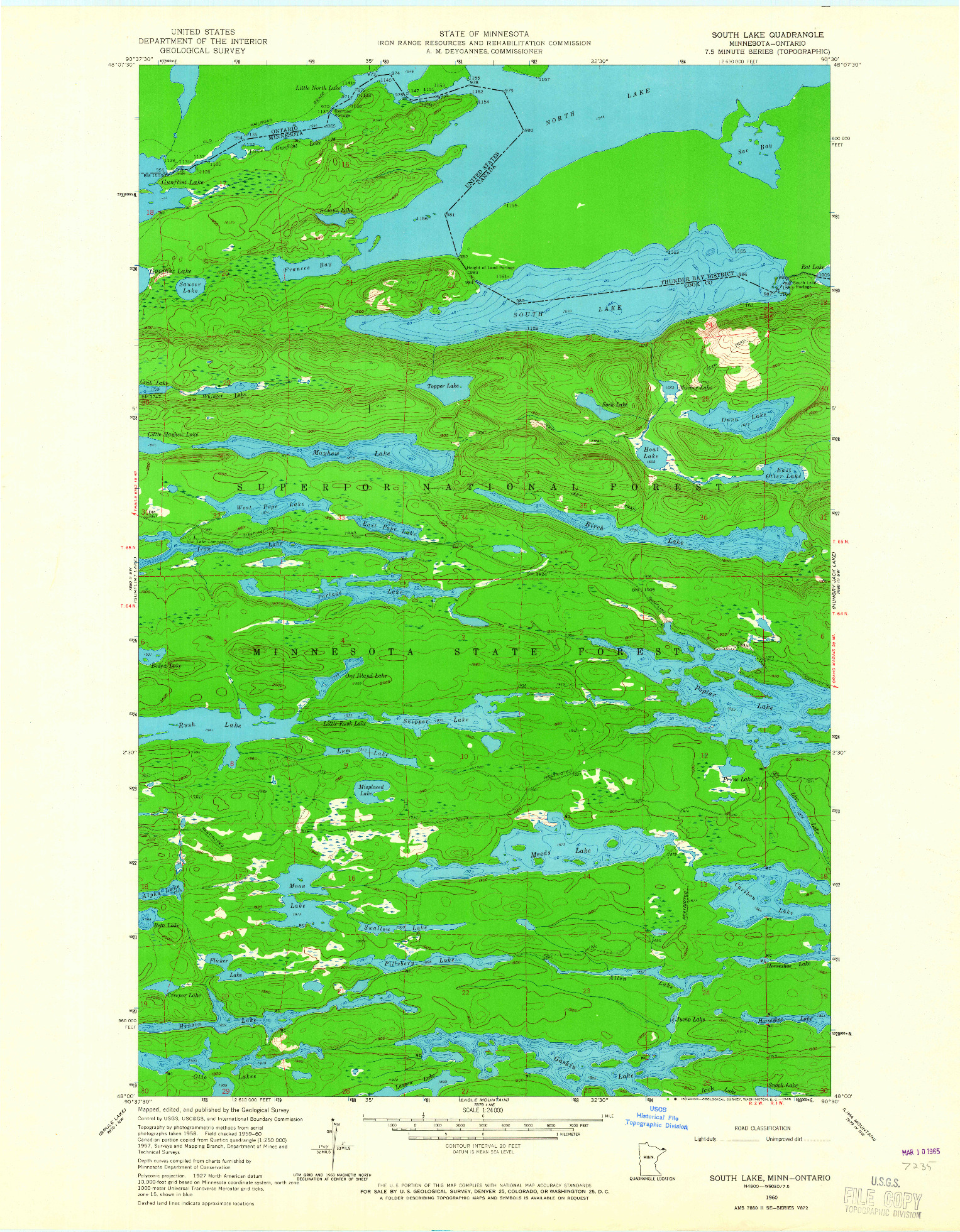 USGS 1:24000-SCALE QUADRANGLE FOR SOUTH LAKE, MN 1960