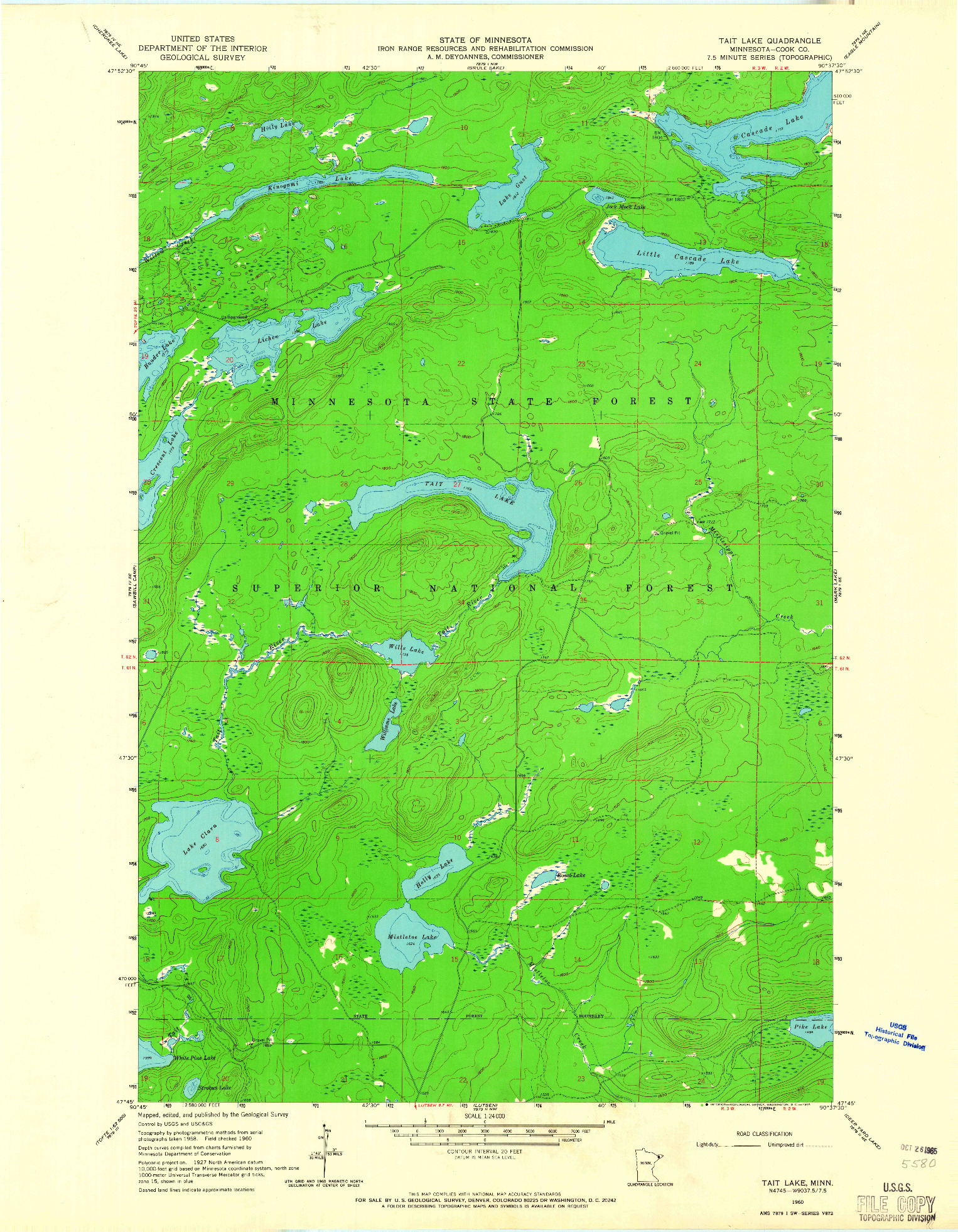 USGS 1:24000-SCALE QUADRANGLE FOR TAIT LAKE, MN 1960