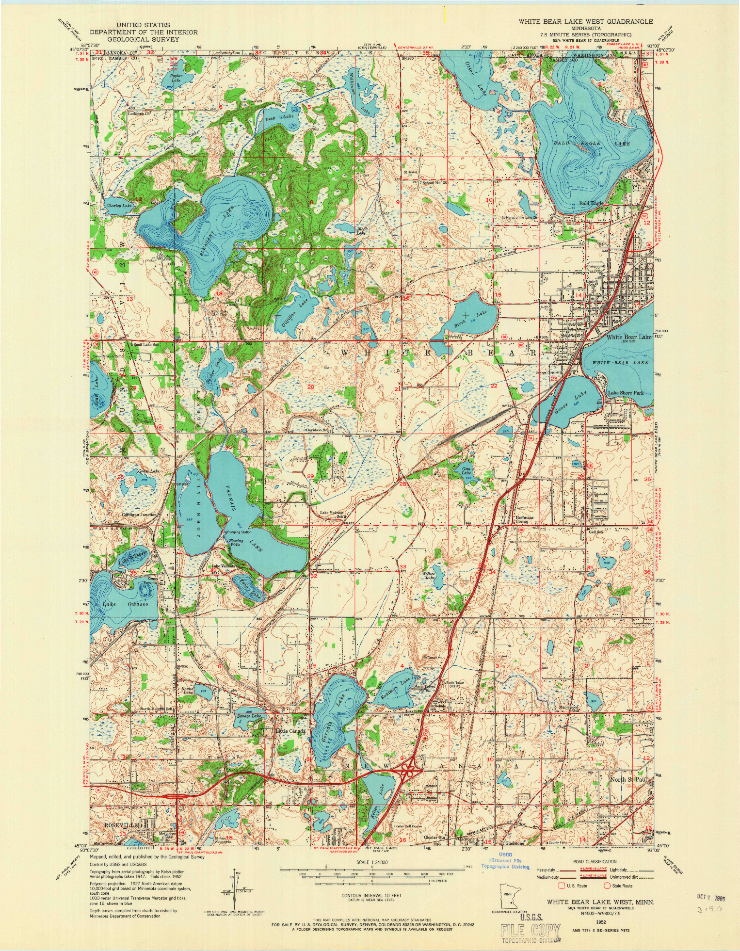 USGS 1:24000-SCALE QUADRANGLE FOR WHITE BEAR LAKE WEST, MN 1952